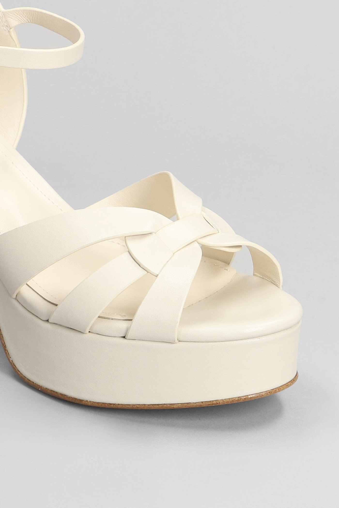 Shop Lola Cruz Aria Platform 95 Sandals In Beige Leather