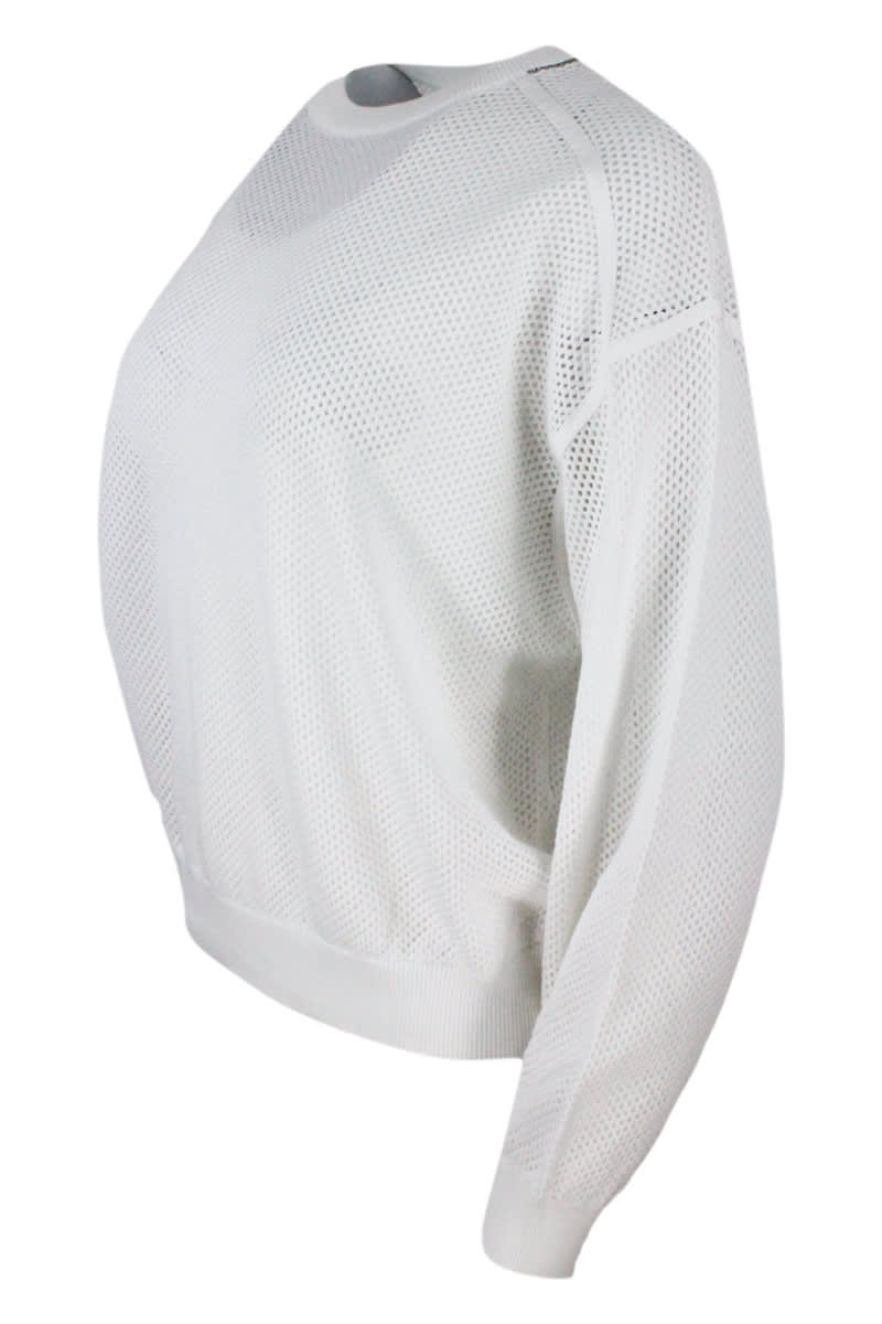 Shop Brunello Cucinelli Sweater With Micro-mesh Work In White