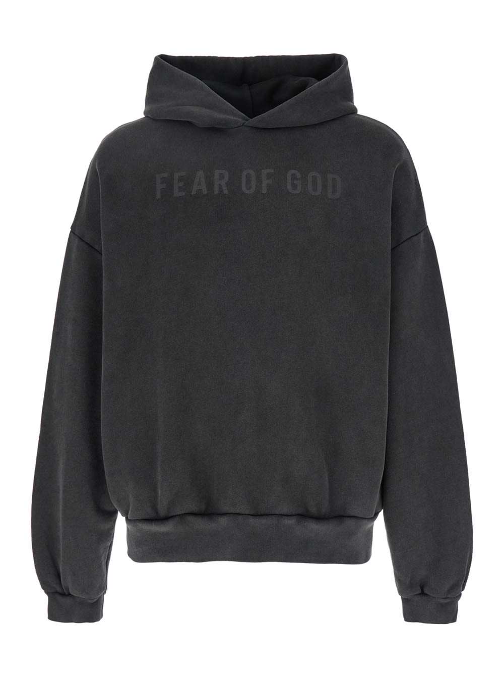 Black Hoodie With Logo Printed On The Front In Cotton Man