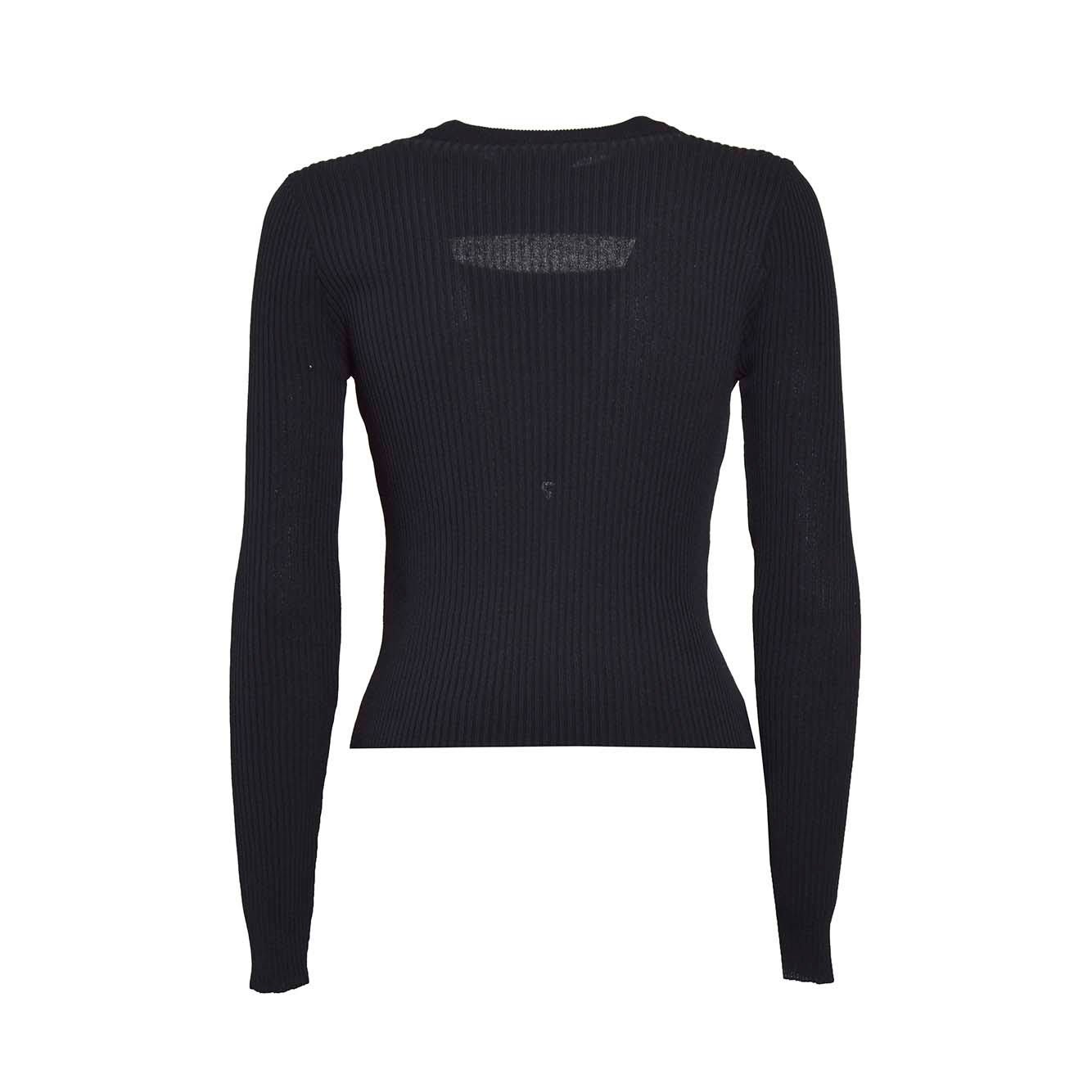 Shop Msgm Cut-out Ribbed-knit Crewneck Jumper In Nero