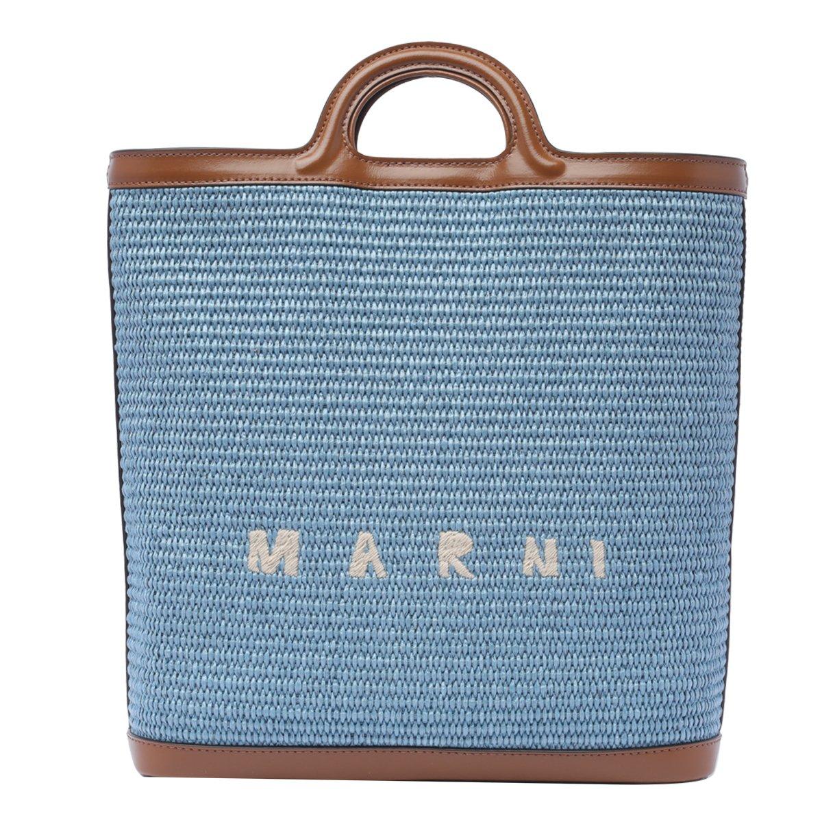 Shop Marni Logo Embroidered Raffia Tote Bag In Nero