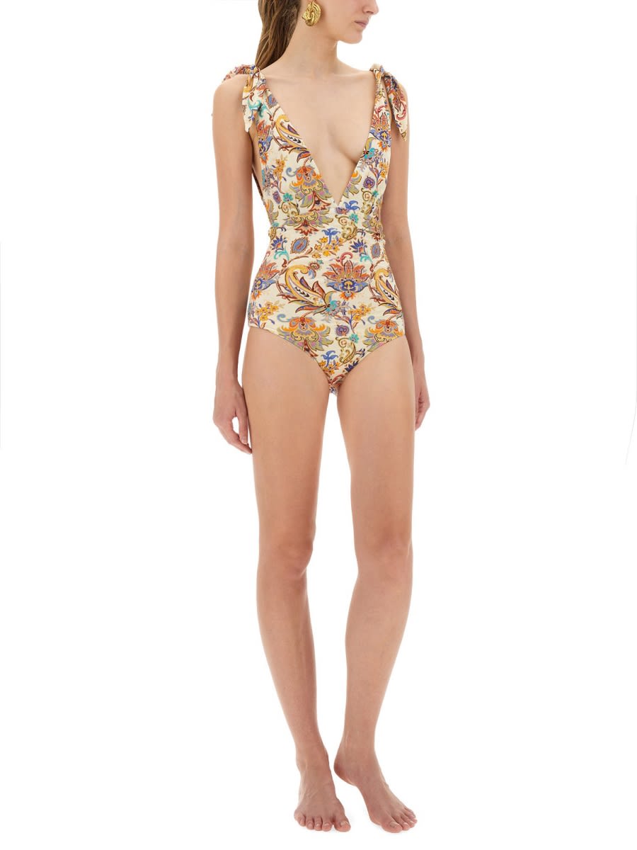 Etro Tie-shoulder Paisley-print Swimsuit In Multi