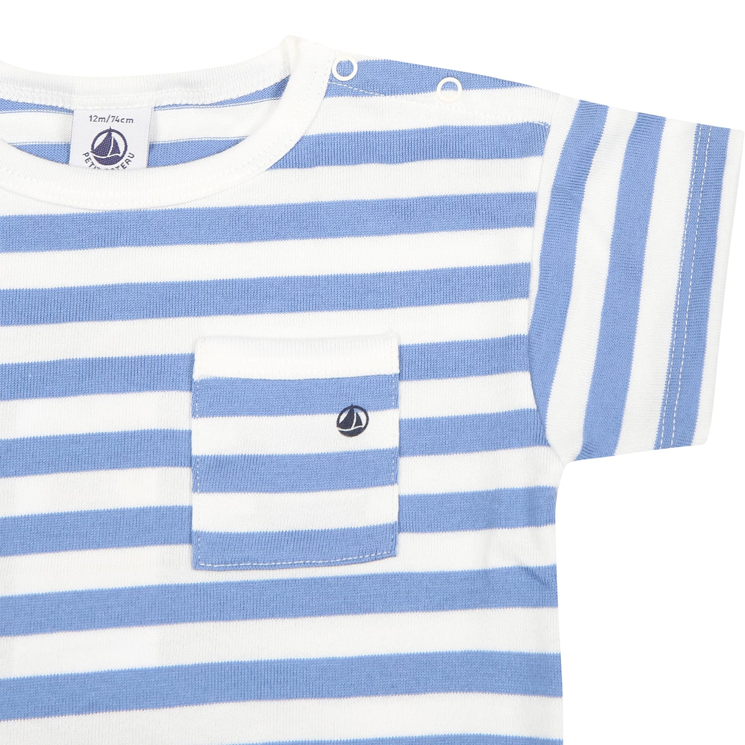 Shop Petit Bateau Light Blue T-shirt For Baby Boy With Stripes
