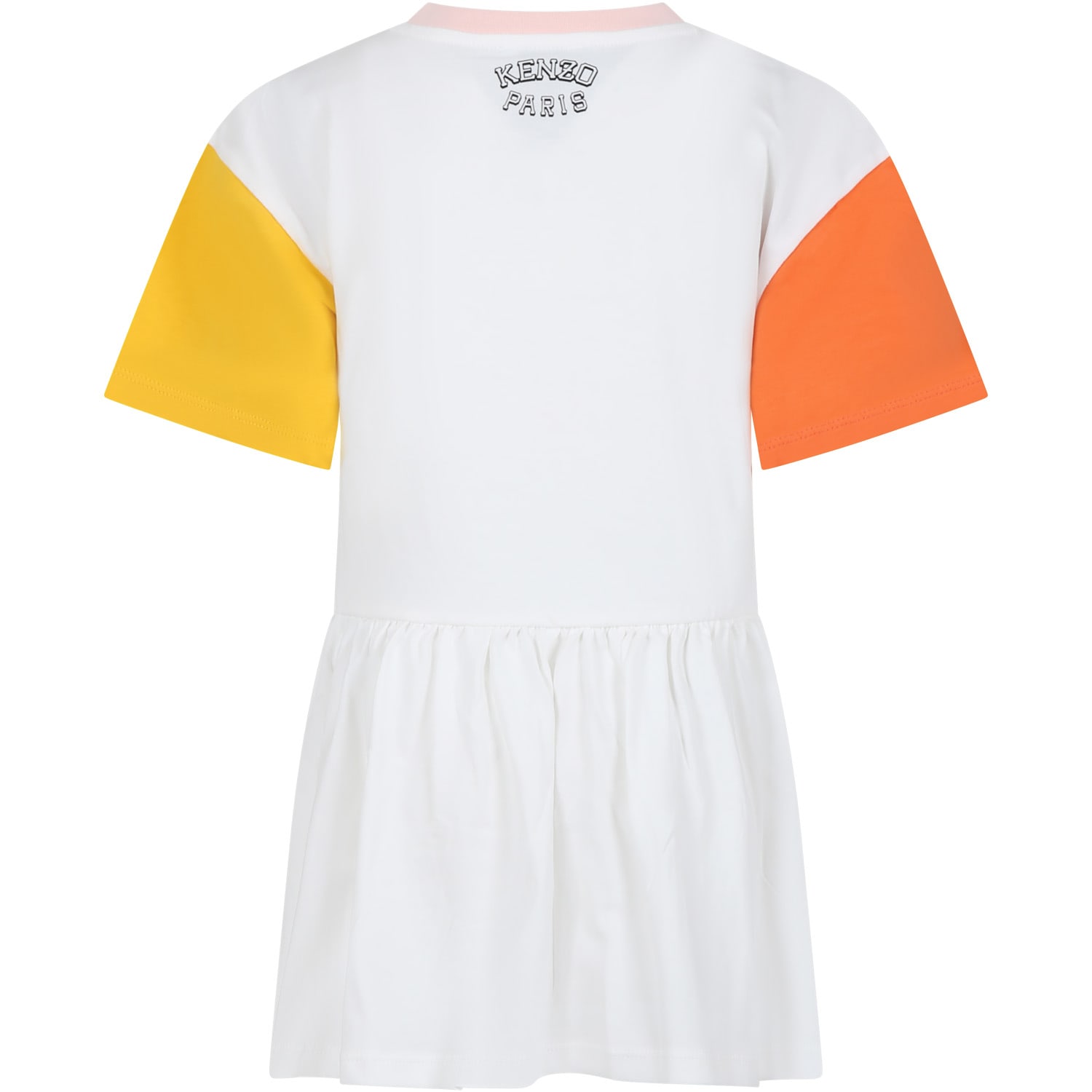 Shop Kenzo White Dress For Girl With Iconic Tiger And Logo