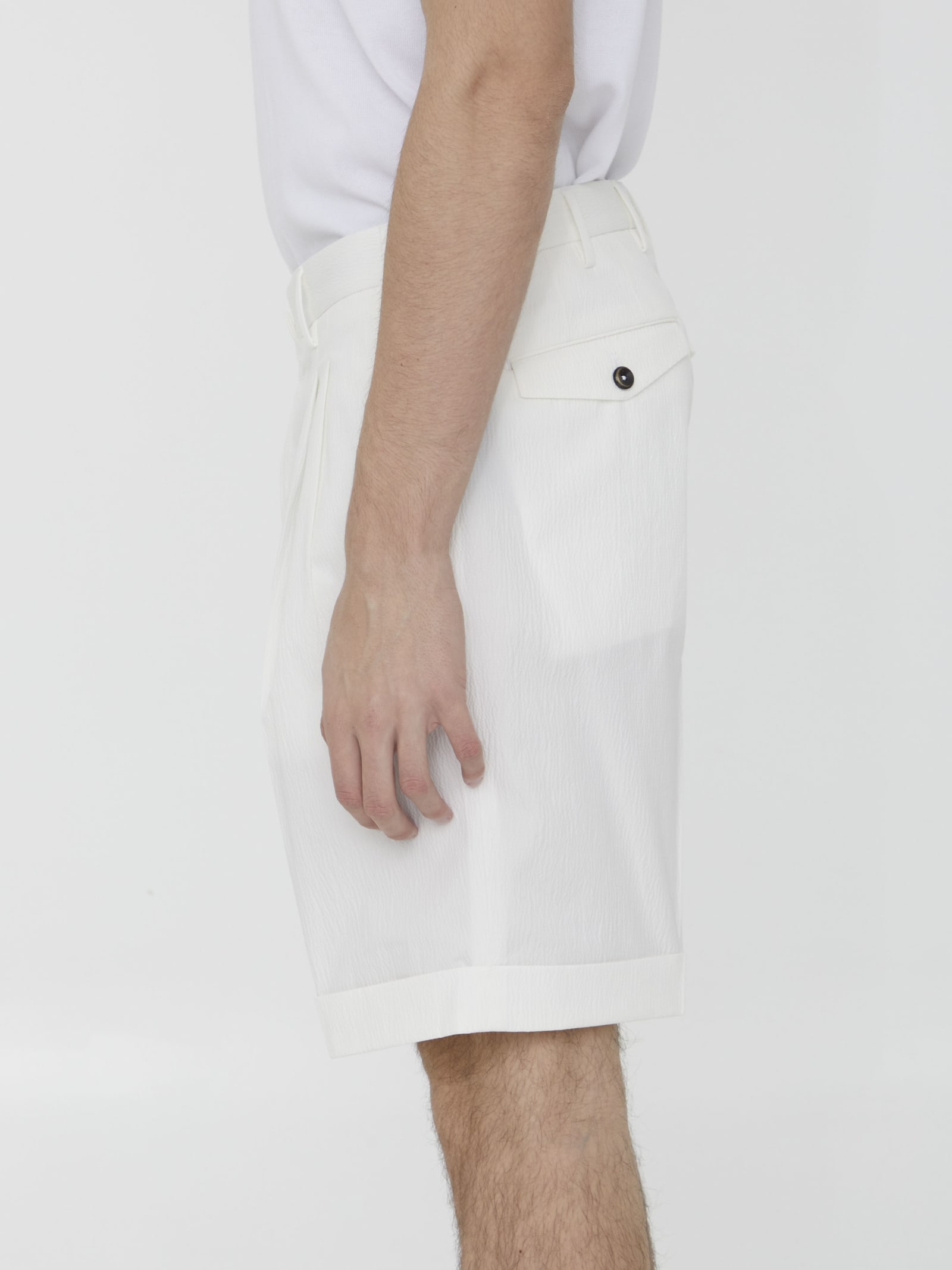 Shop Pt01 Seersucker Bermuda Shorts In White