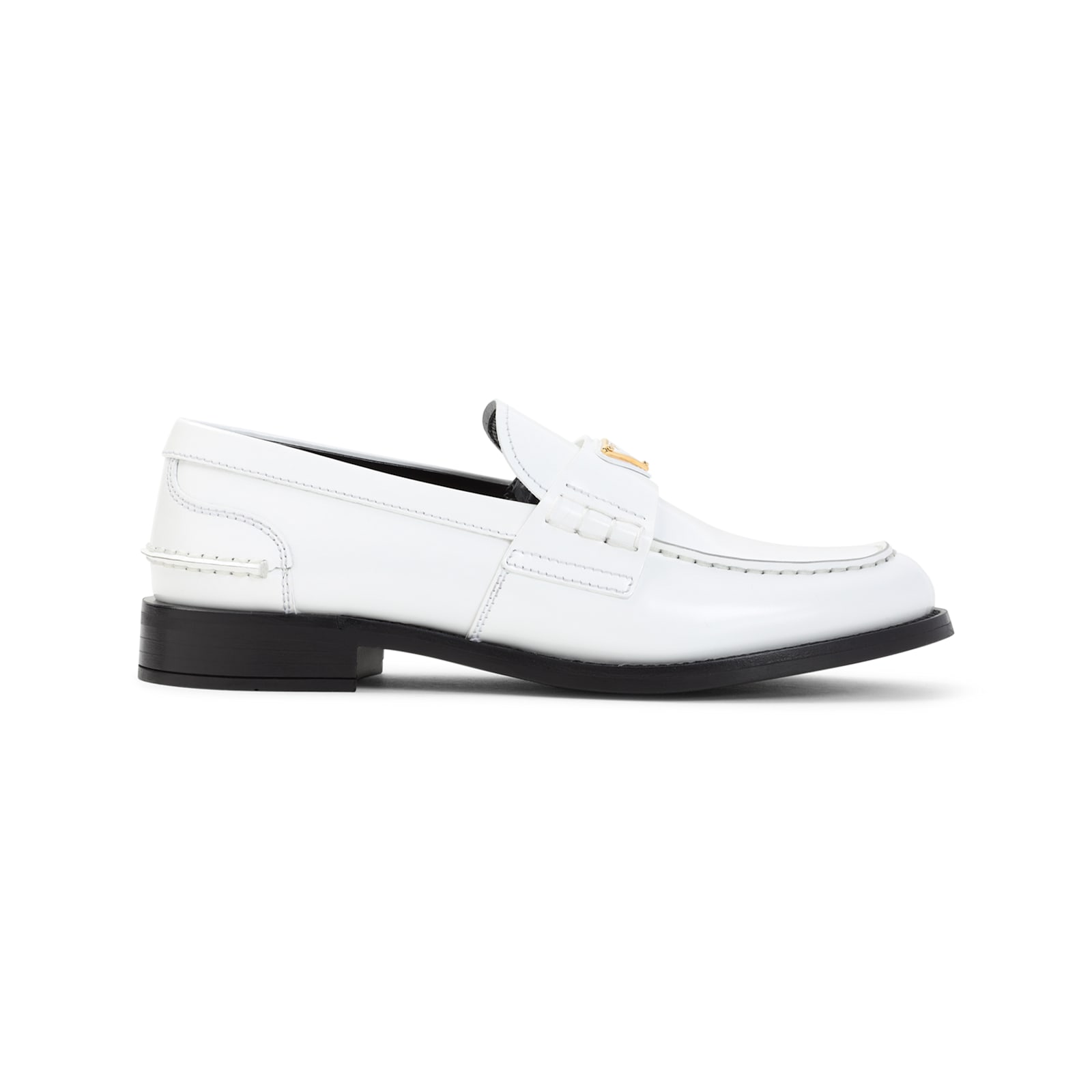 Prada Calf Leather White Loafers With Logo Embellishment In Bianco