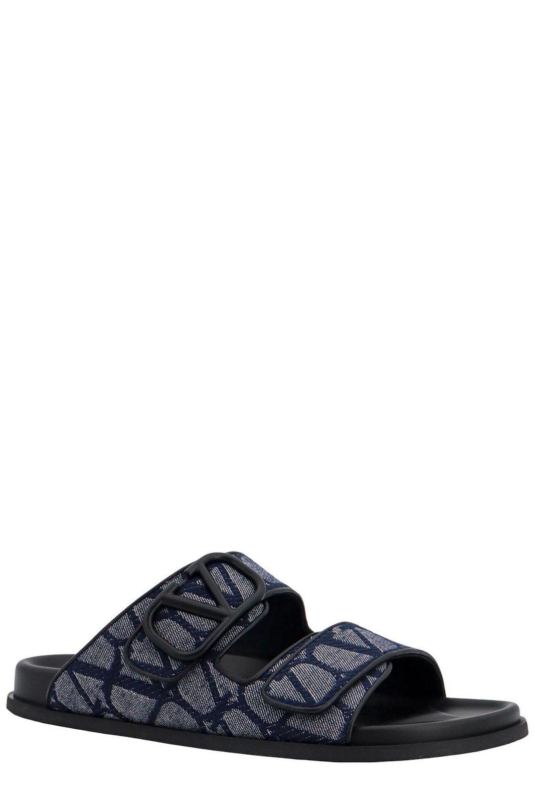 Shop Valentino Vlogo Plaque Slip-on Sandals In Blu
