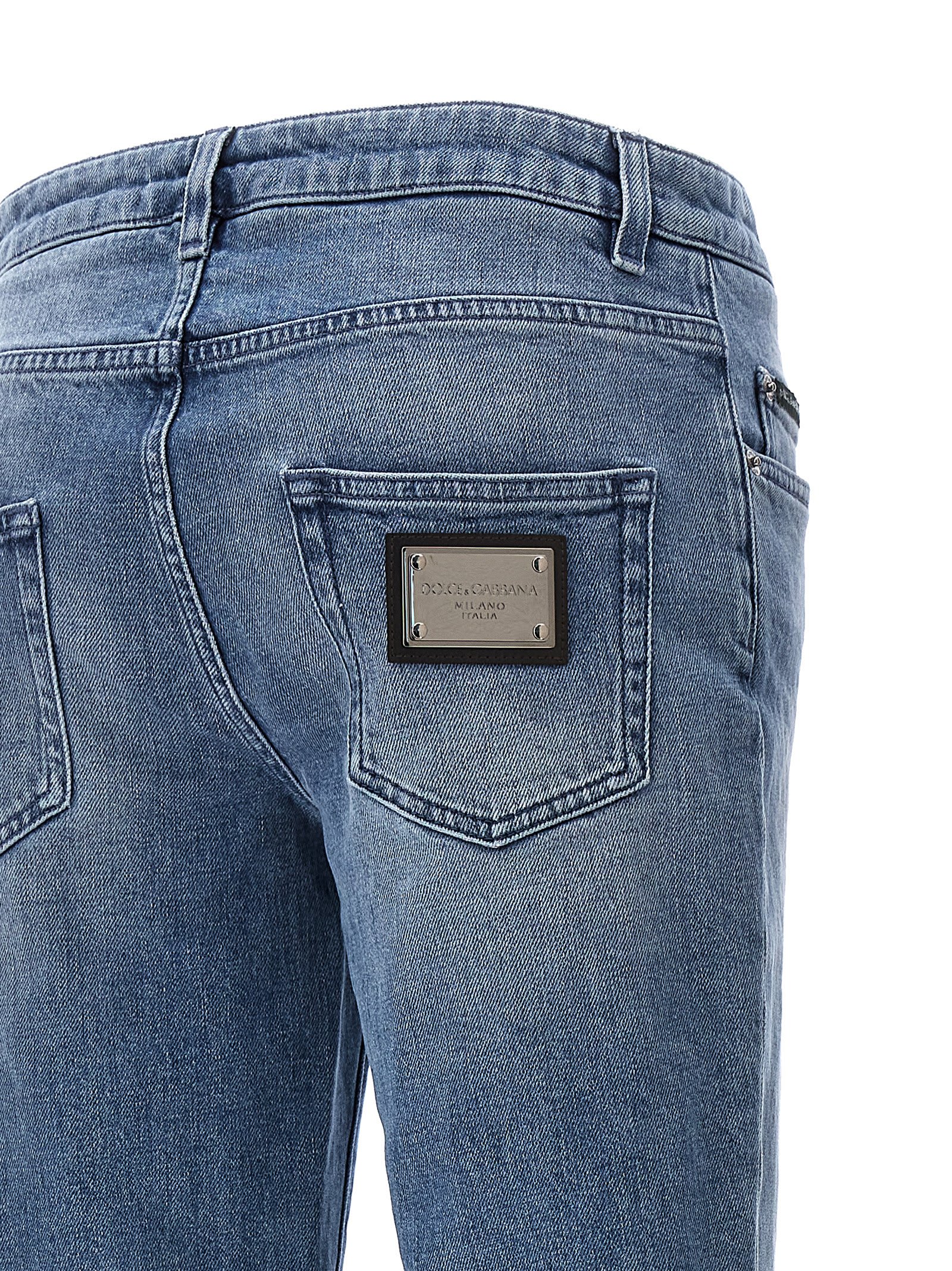 Shop Dolce & Gabbana Logo Plaque Jeans In Light Blue