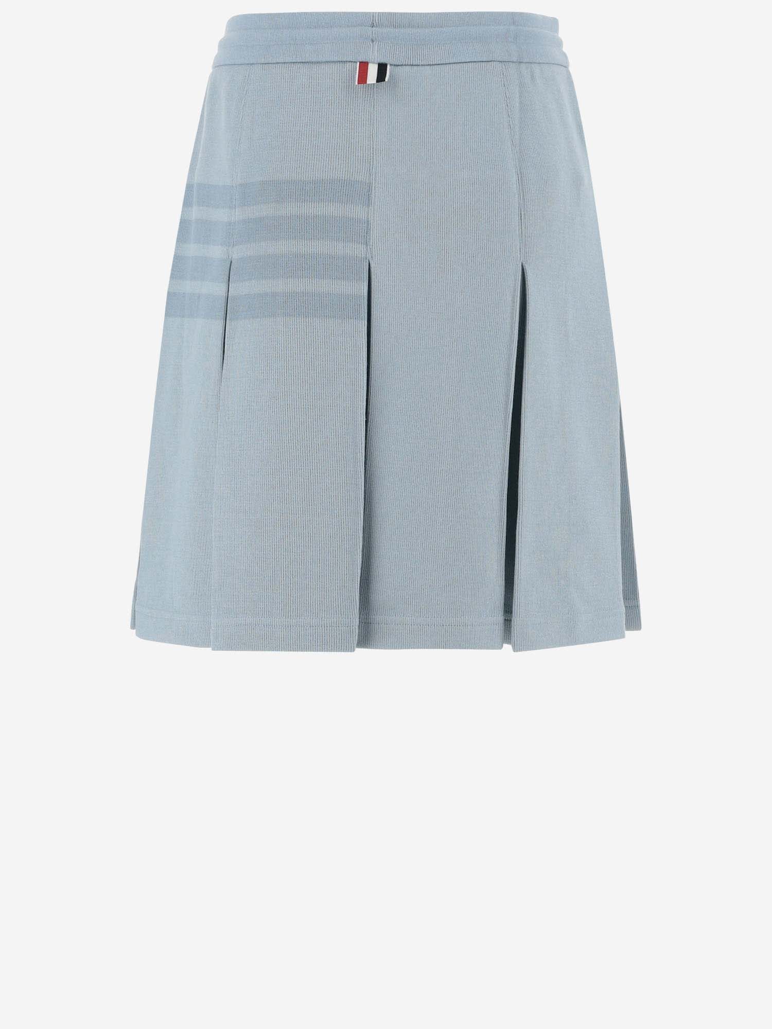 Shop Thom Browne 4-bar Pleated Cotton Skirt In Clear Blue