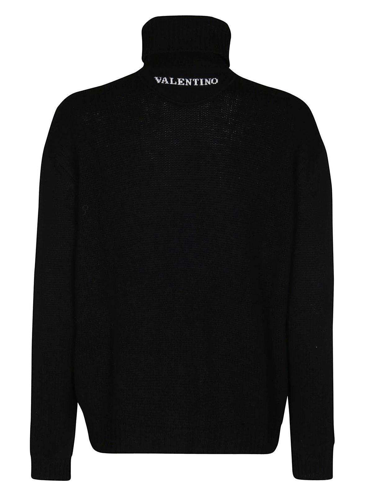 Shop Valentino Turtleneck Knit Sweater In Nero