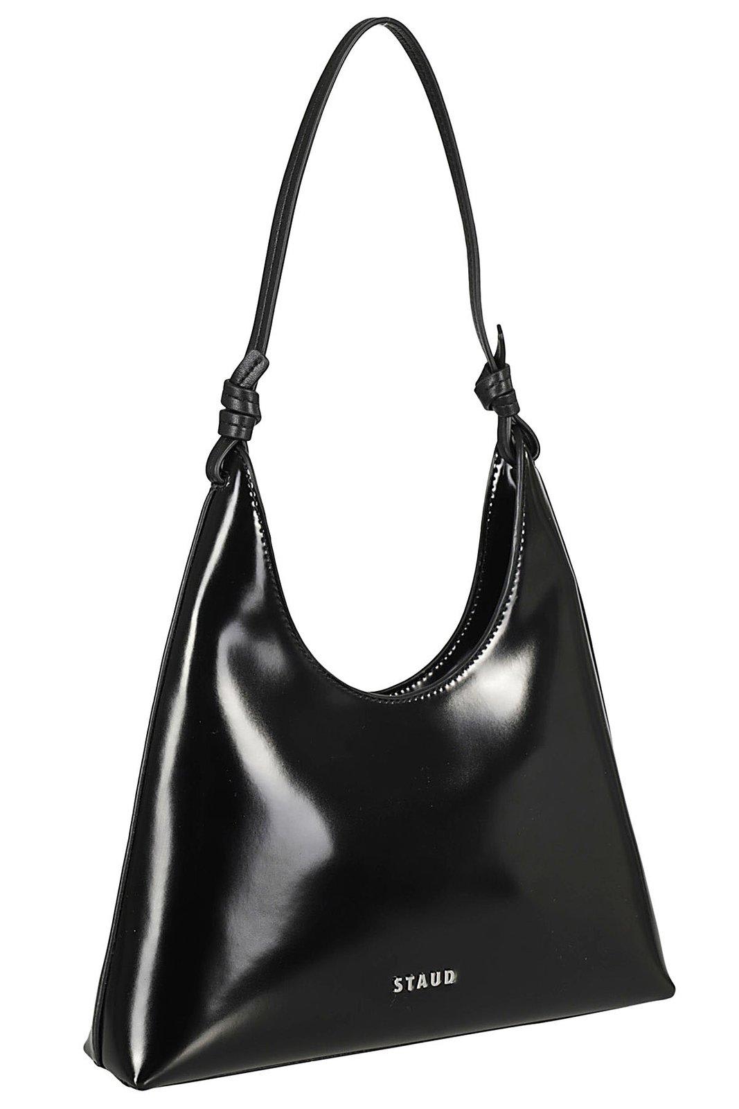 Shop Staud Logo Plaque Zipped Shoulder Bag In Black