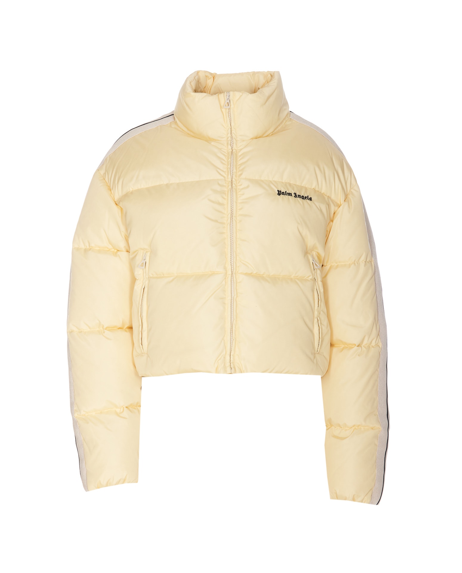 Shop Palm Angels Crop Track Down Jacket In Butter Black