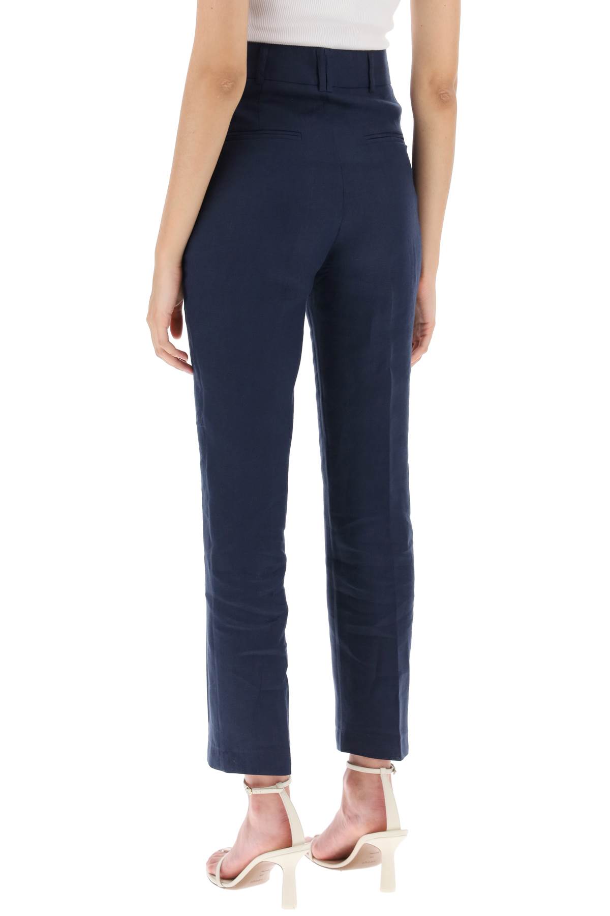 Shop Hebe Studio Loulou Linen Trousers In Navy Calypso (blue)
