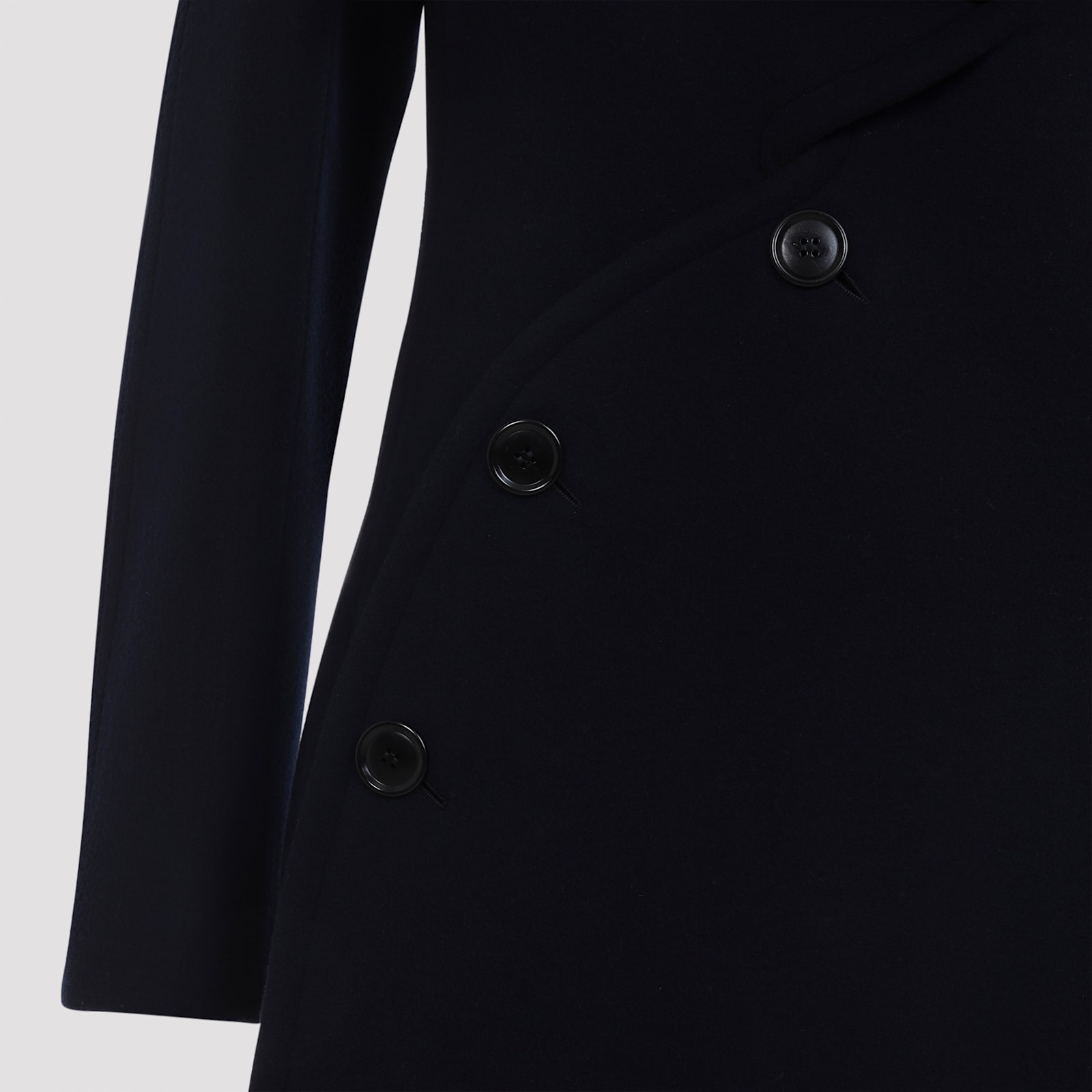Alaïa Navy Blue Wool Curved Coat In Blue