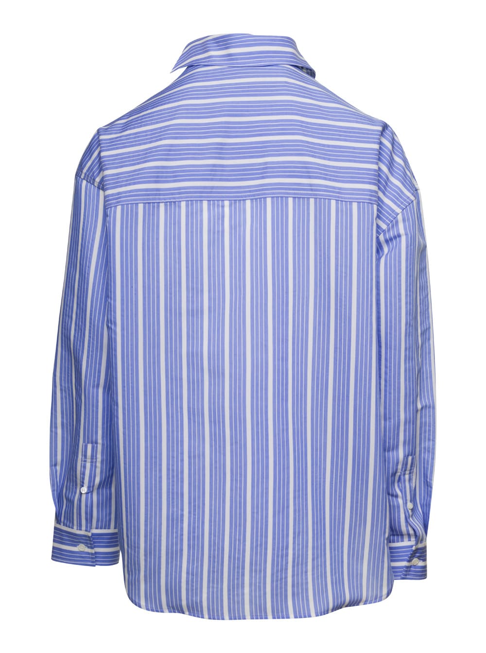 Shop Jacquemus Light-blue Striped La Chemise Cuadro In Silk Blend Man