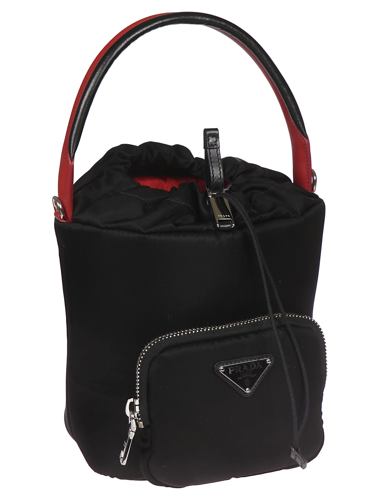 Prada Prada Triangle Logo Bucket Bag - Black/Fire - 11017619 | italist