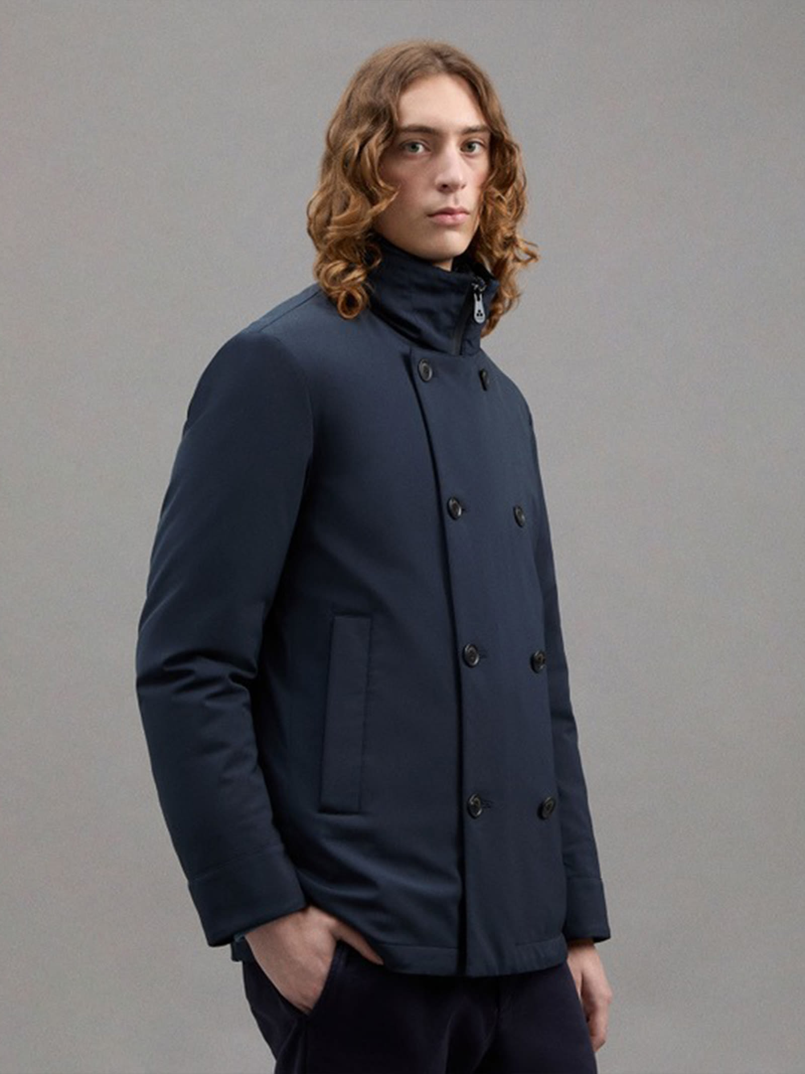 Shop Peuterey Double-breasted Jacket In Blue With Detachable Bib