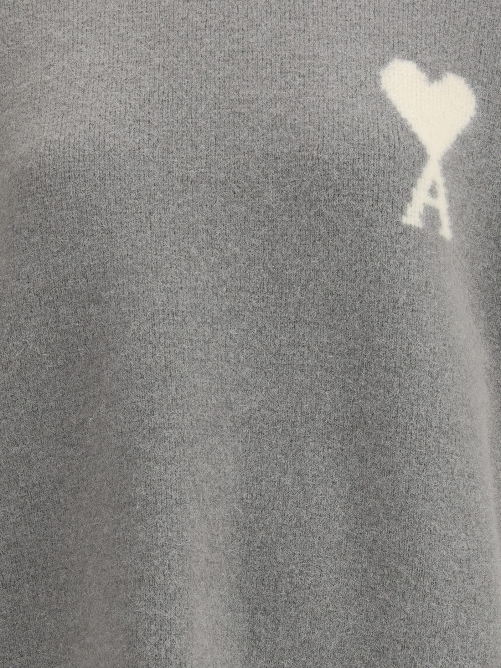 Ami Alexandre Mattiussi Grey Alpaca Ami De Coeur Crewneck Sweater Grey In Gray