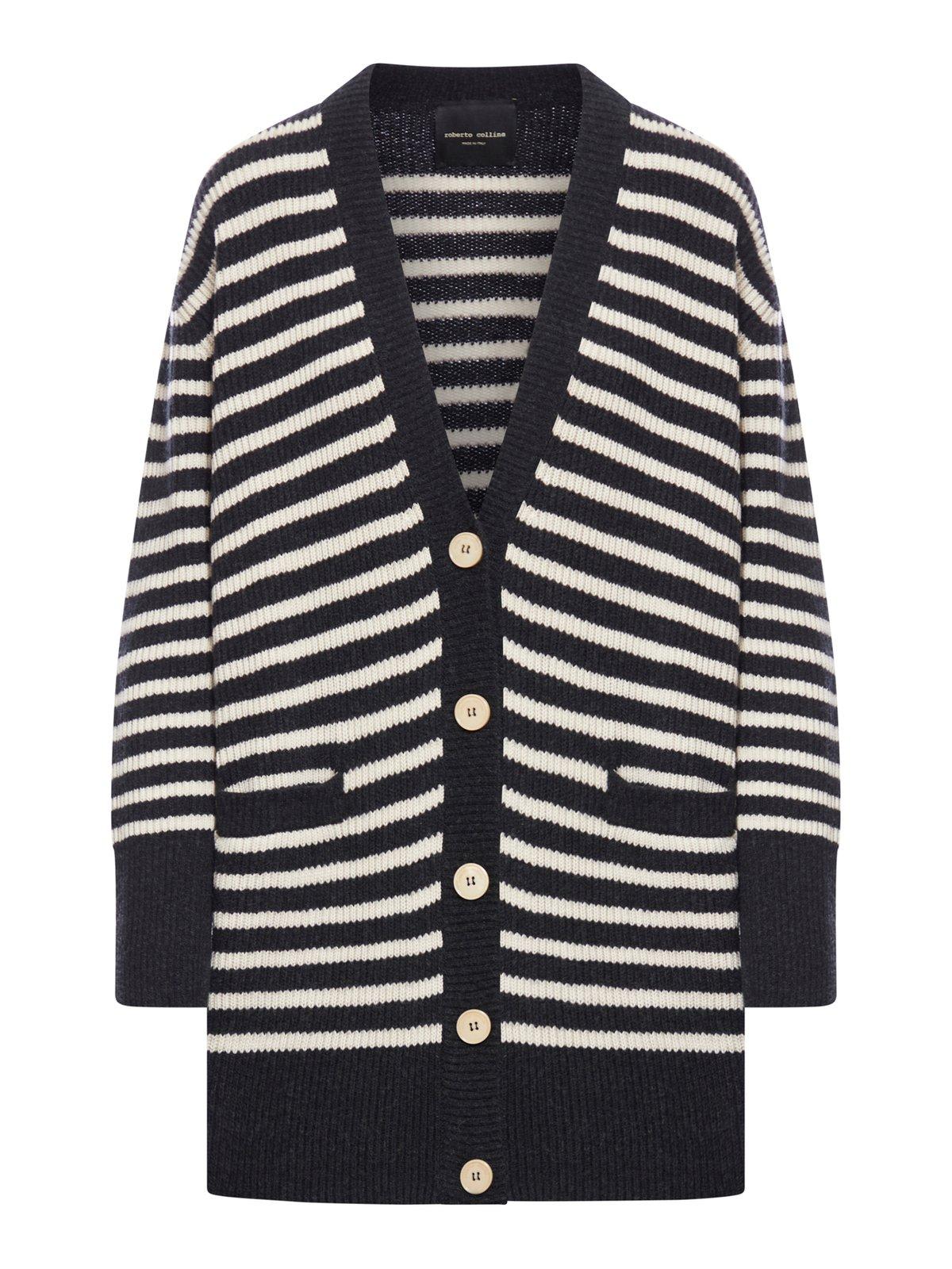 Striped Button-up Knit Cardigan