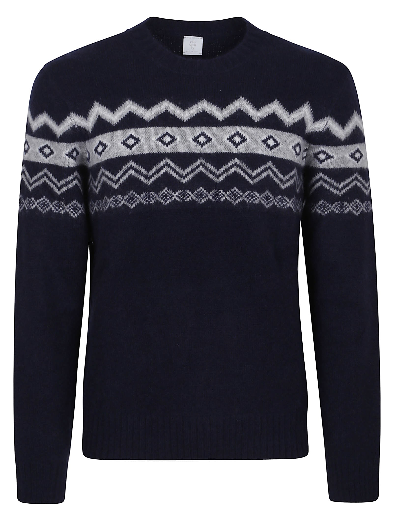 Eleventy Patterned Crew-neck Sweater With Geometric Motifs In Blue