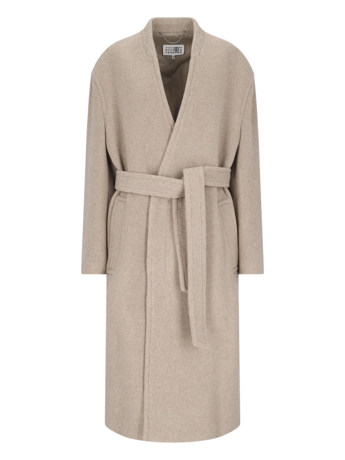 Shop Mm6 Maison Margiela Midi Belted Coat In Beige