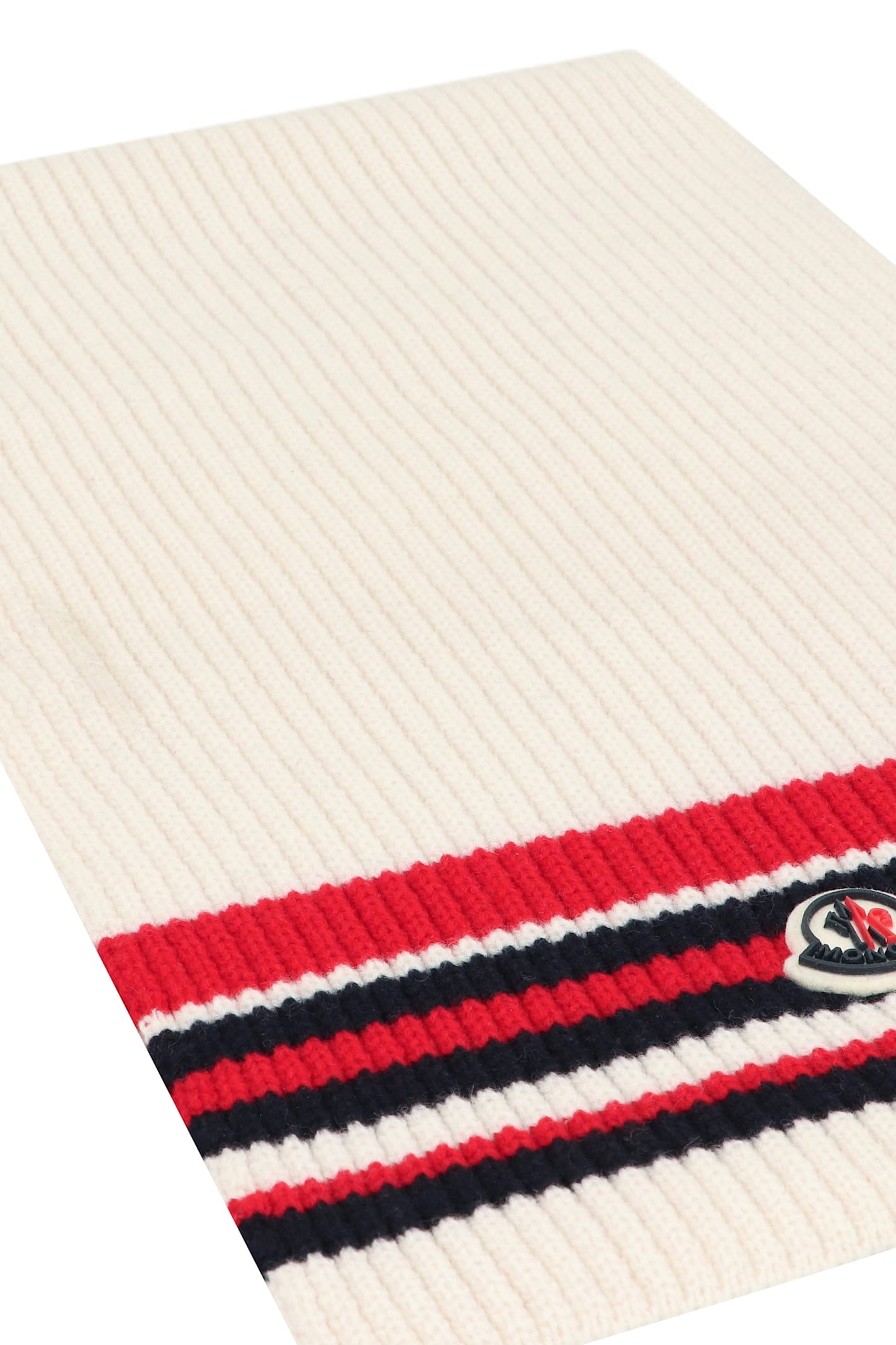 Moncler Ribbed Striped Wool Cashmere Scarf In White