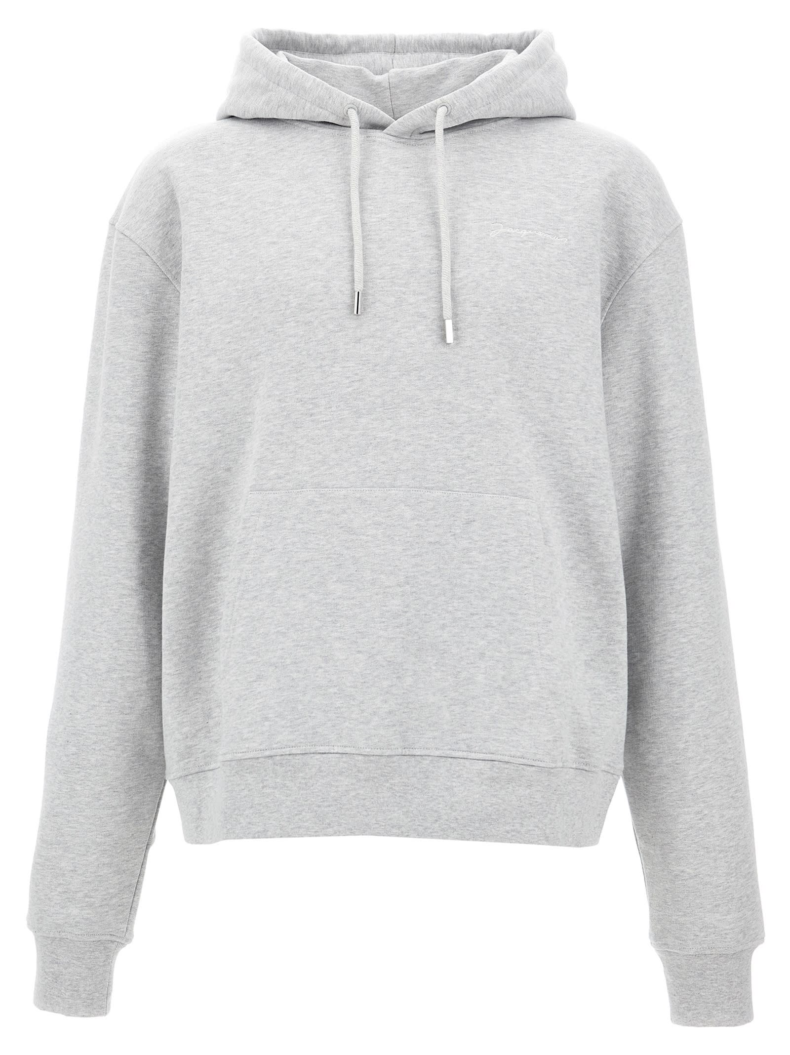 Shop Jacquemus Le Sweatshirt Brodé Hoodie In Gray