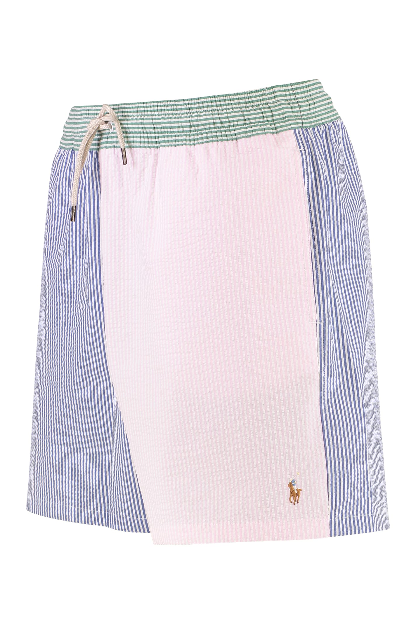 Polo Ralph Lauren Straight-leg Mid-length Logo-embroidered Striped Cotton-blend Seersucker Swim Shorts