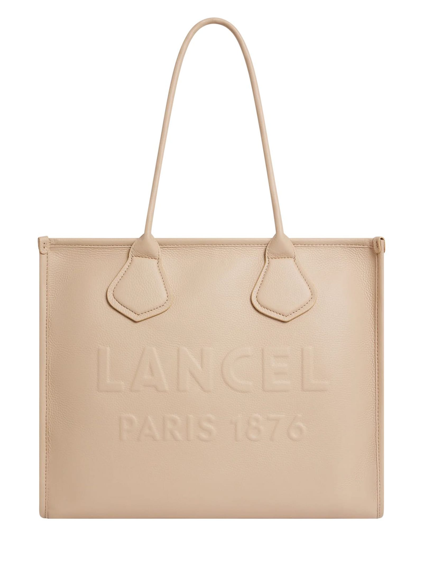 Shop Lancel Beige Grained Cowhide Leather Tote Bag