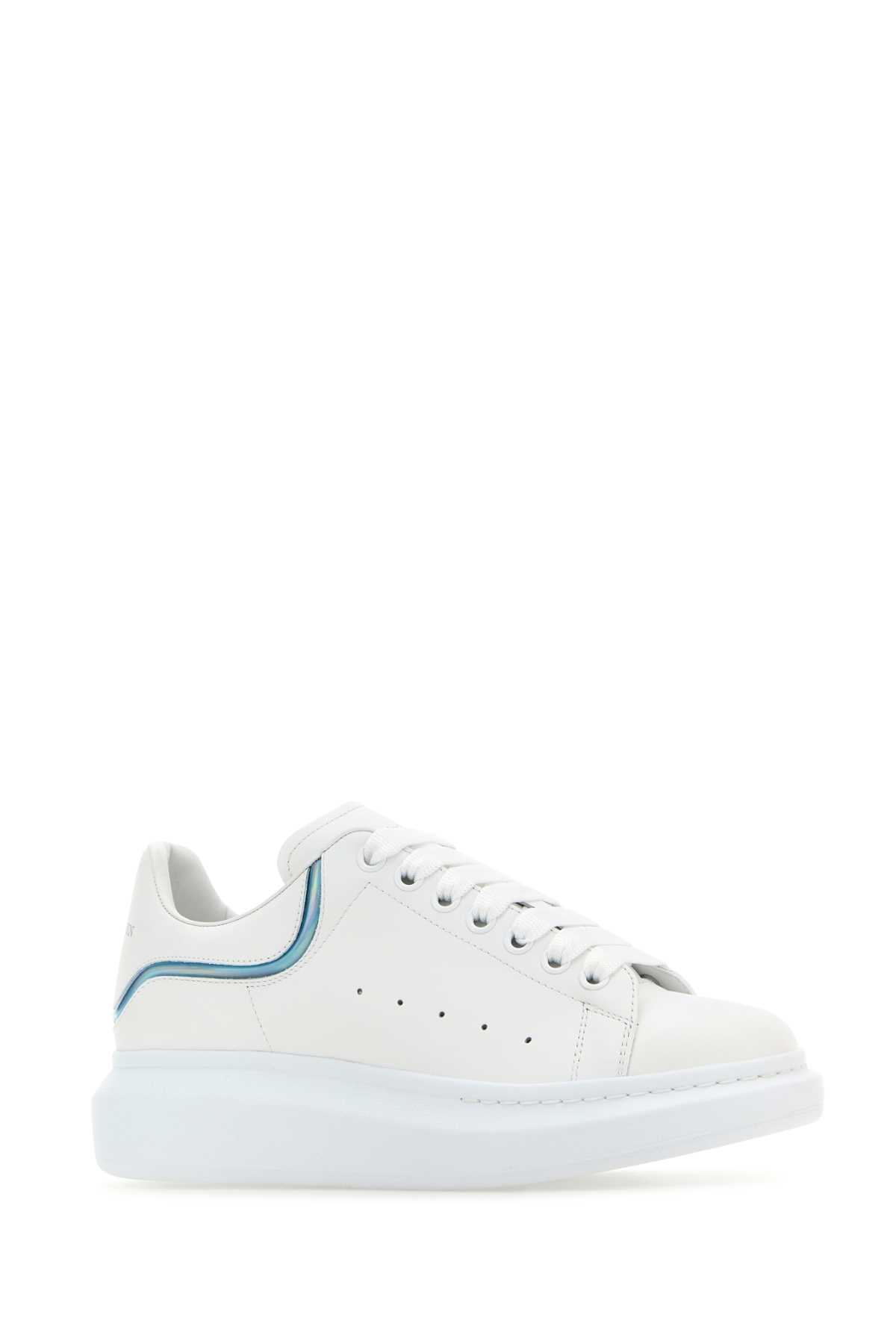 Shop Alexander Mcqueen White Leather Sneakers With White Leather Heel In Whiteparadiseblue
