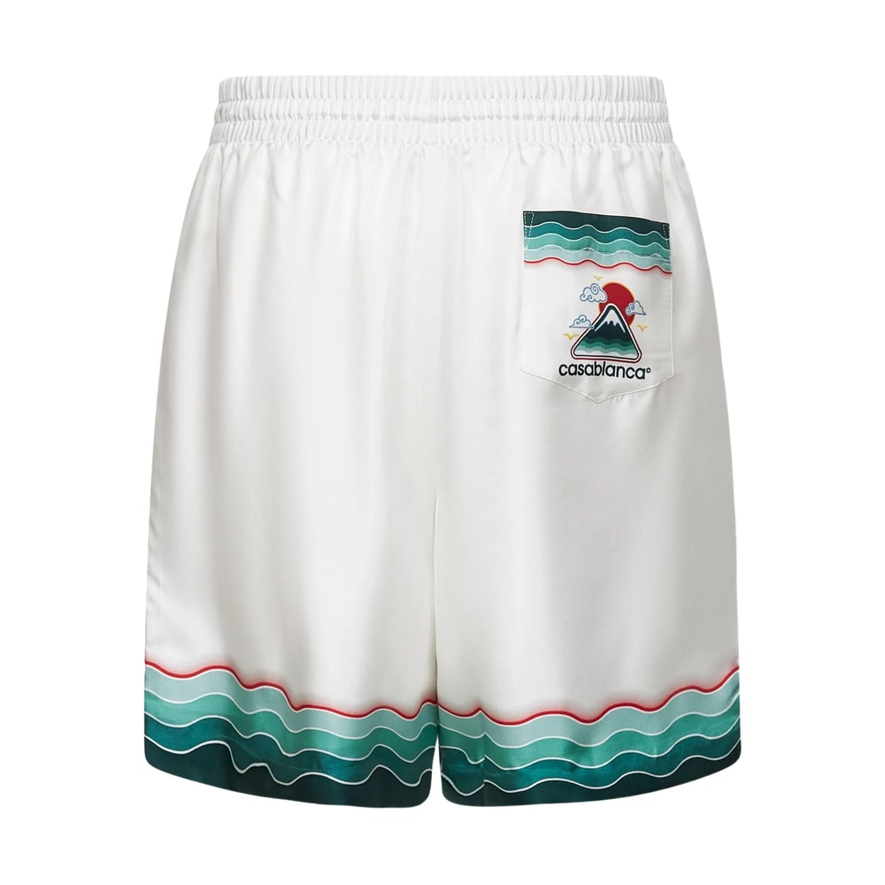 Casablanca Silk Twill Drawstring Shorts With Graphic Print In White