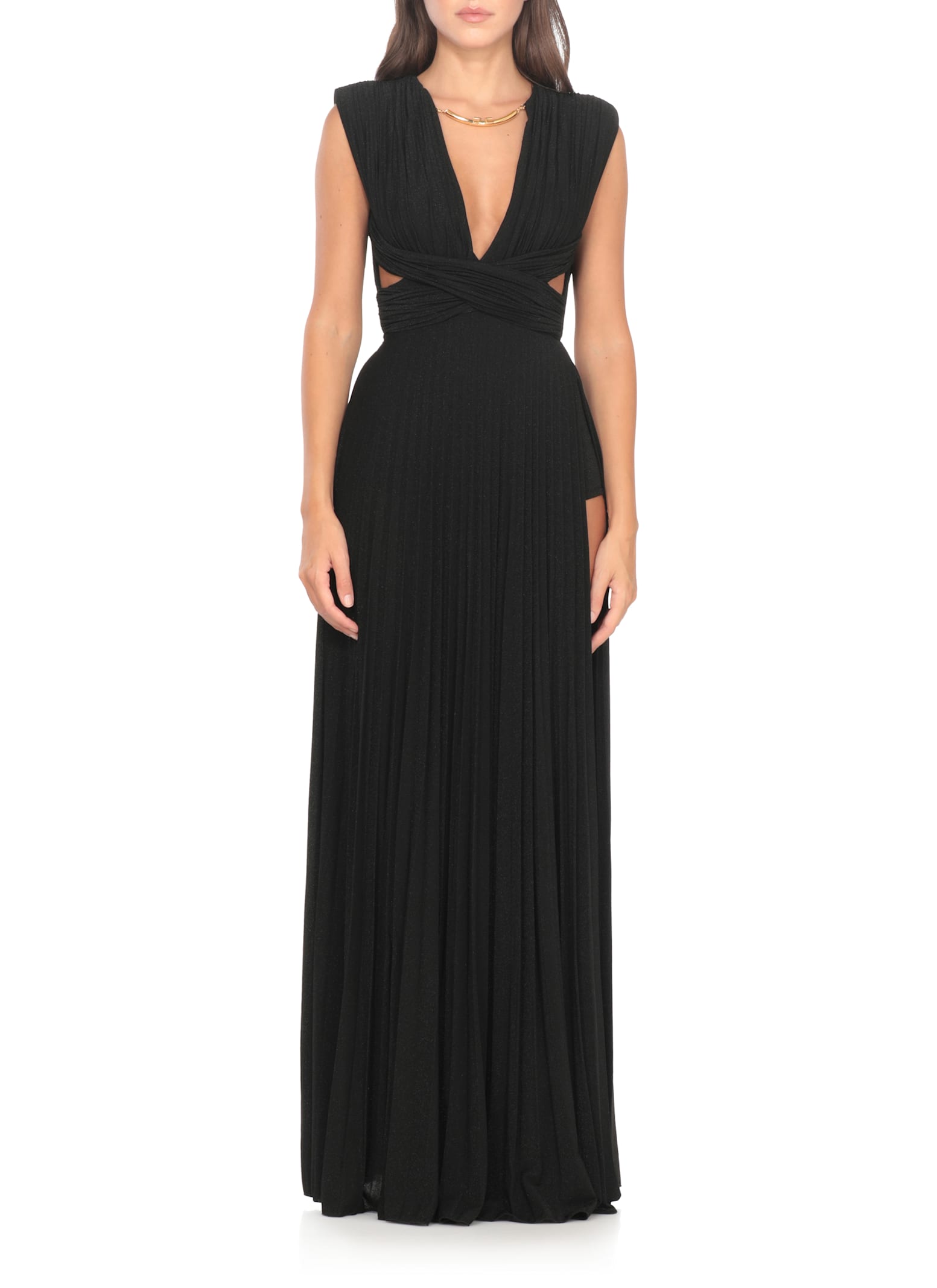 Elisabetta Franchi Long Sleeveless Dress With Deep V-neckline In Multi