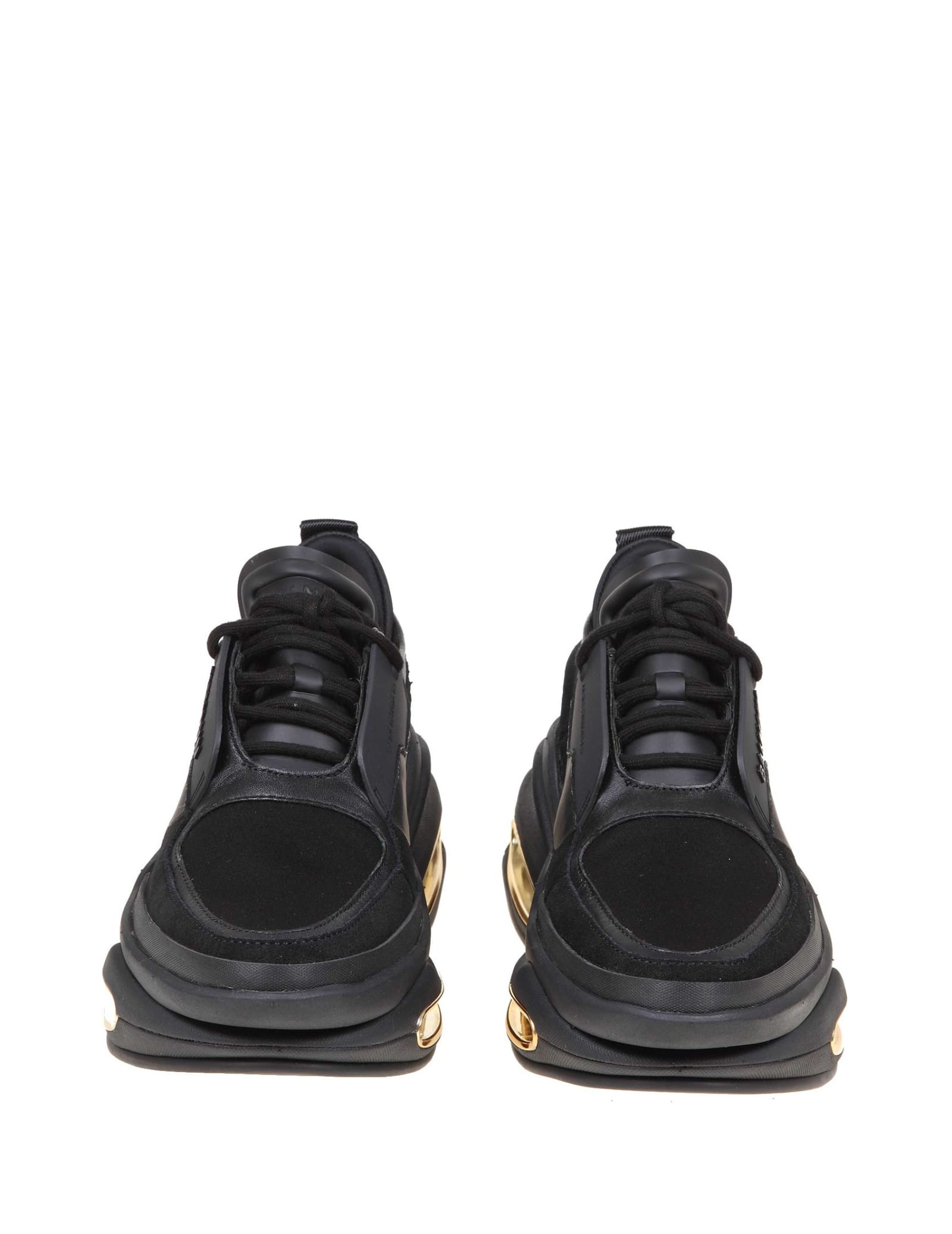 Shop Balmain B-bold Sneakers In Black Leather And Fabric