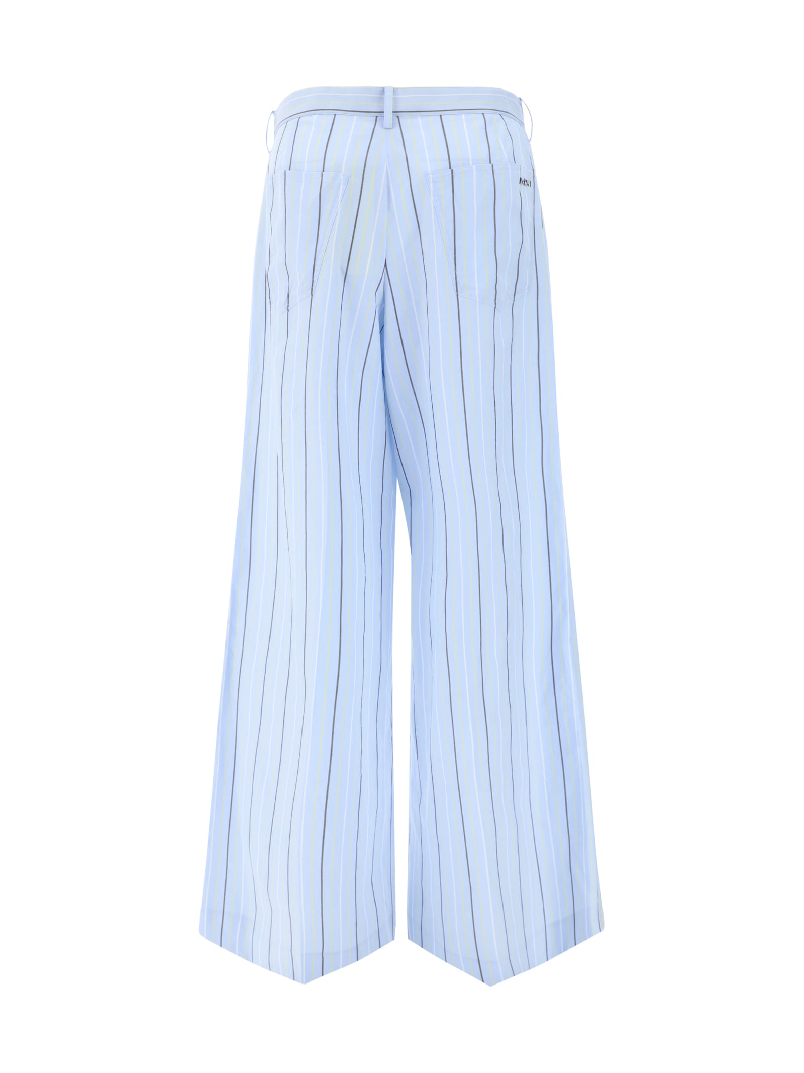 Marni Trousers With Front Pleats And Stripes In Aquamarine