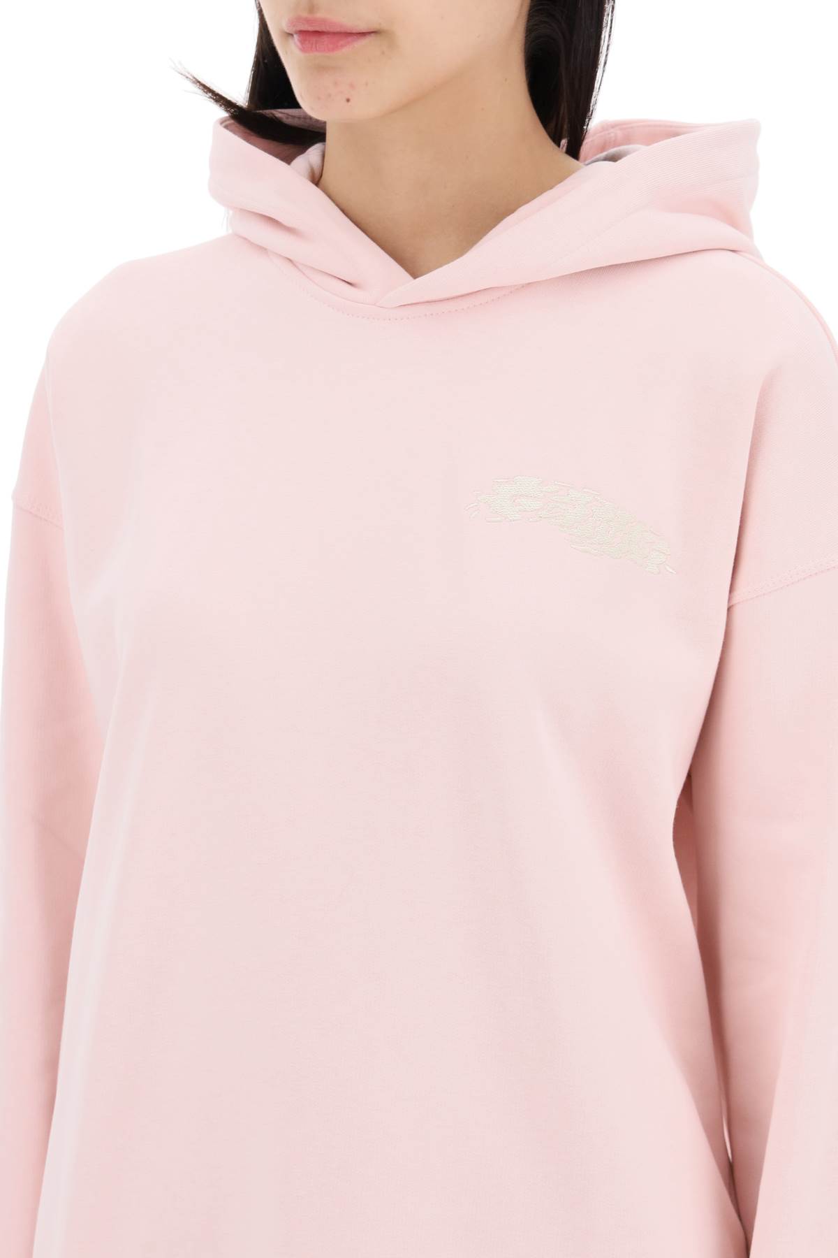 Shop Ganni Hoodie With Isoli Fabric In Chalk Pink (pink)