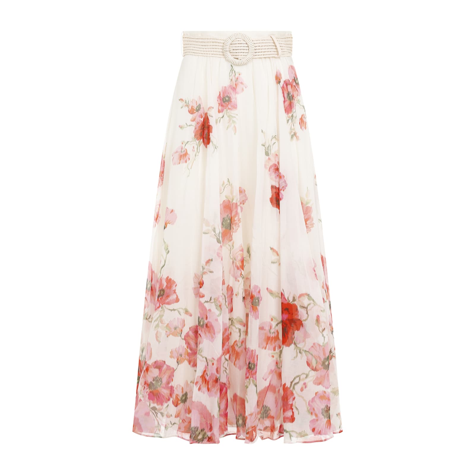 Shop Zimmermann Lightburst Maxi Skirt In Cream Red Floral