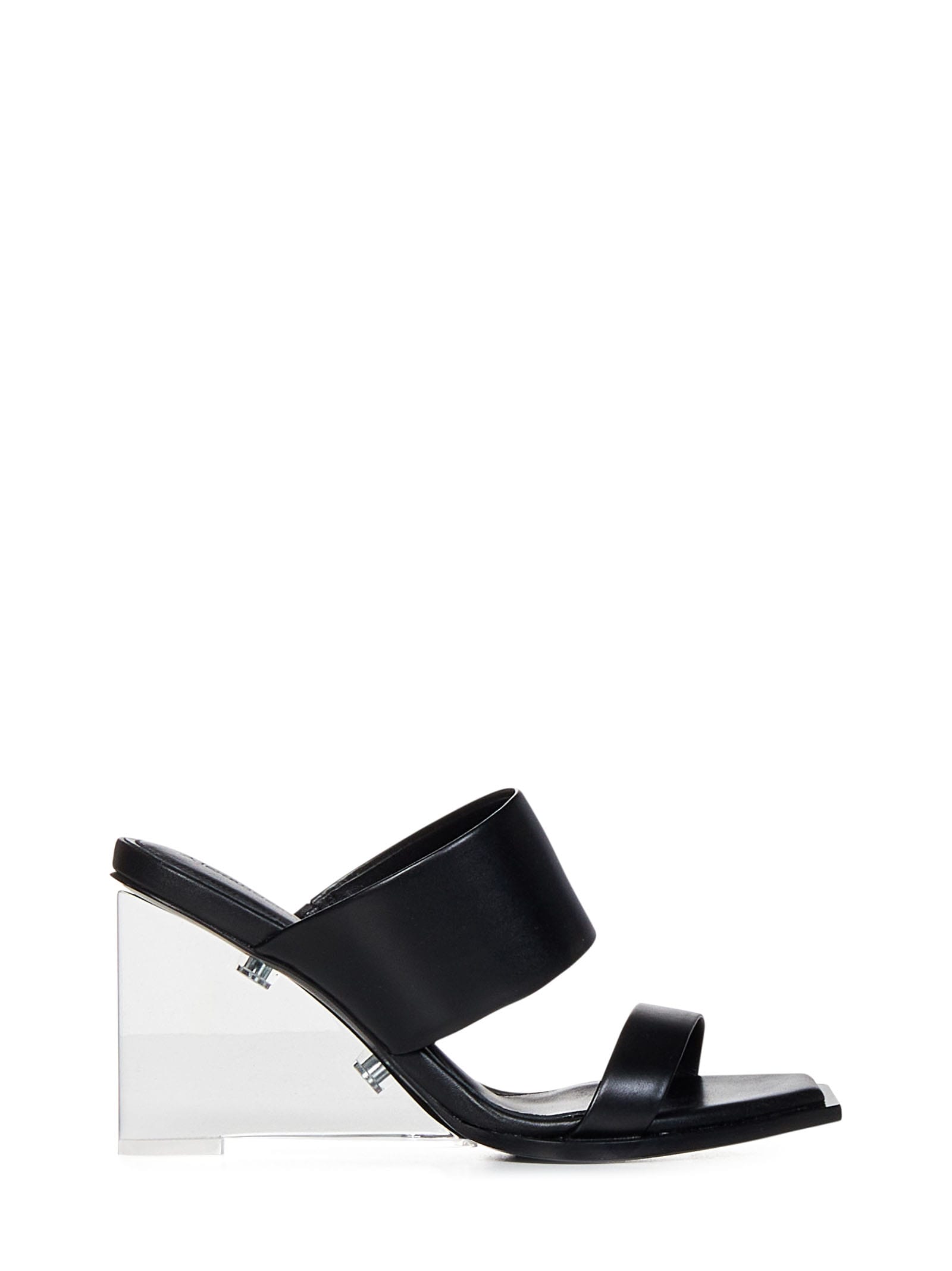 Alexander Mcqueen Black Wedge With Double Strap And Trasparent Plexiglass Heel In Smooth Leather Wom In Black