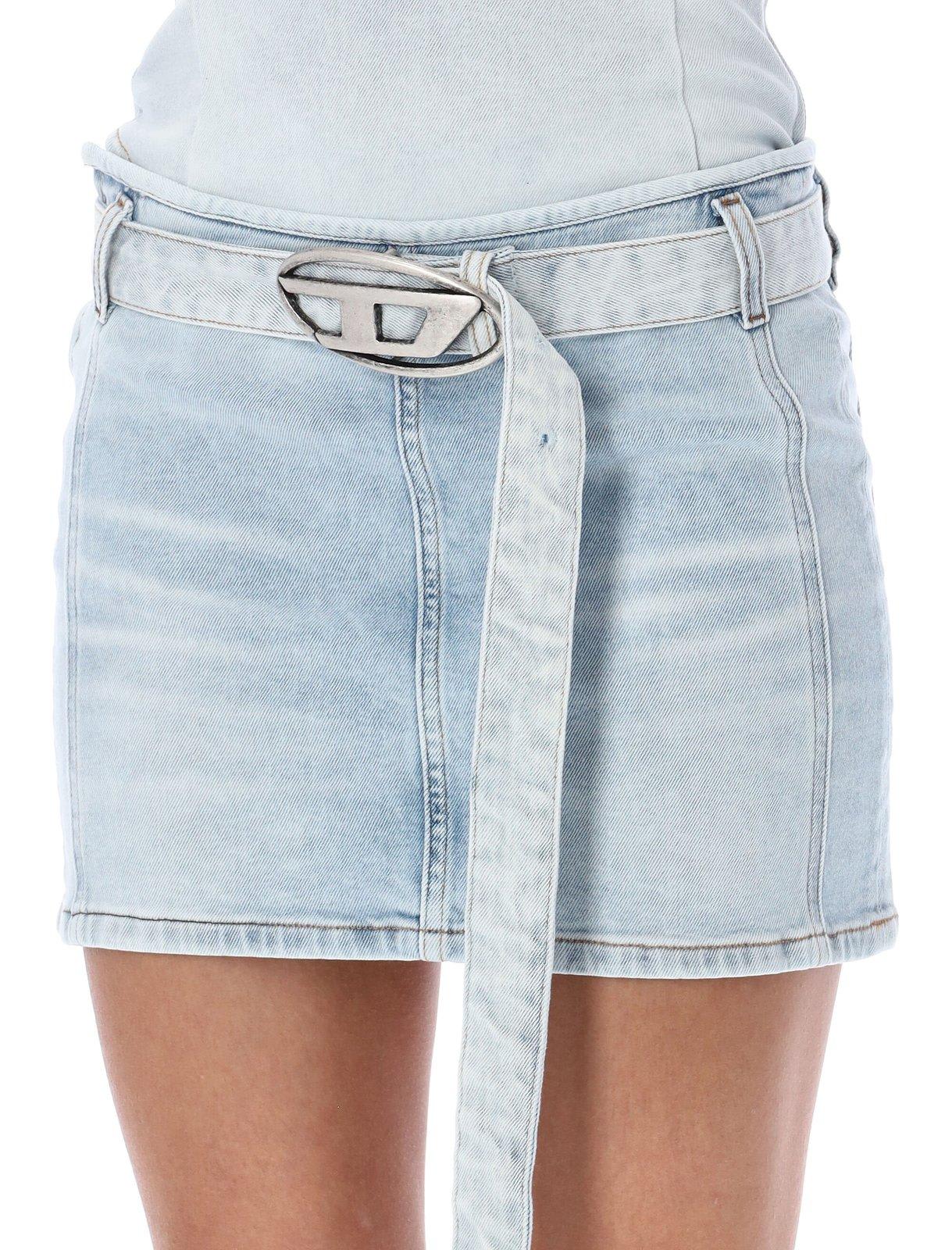 Shop Diesel D-buckle Belted Denim Mini Skirt
