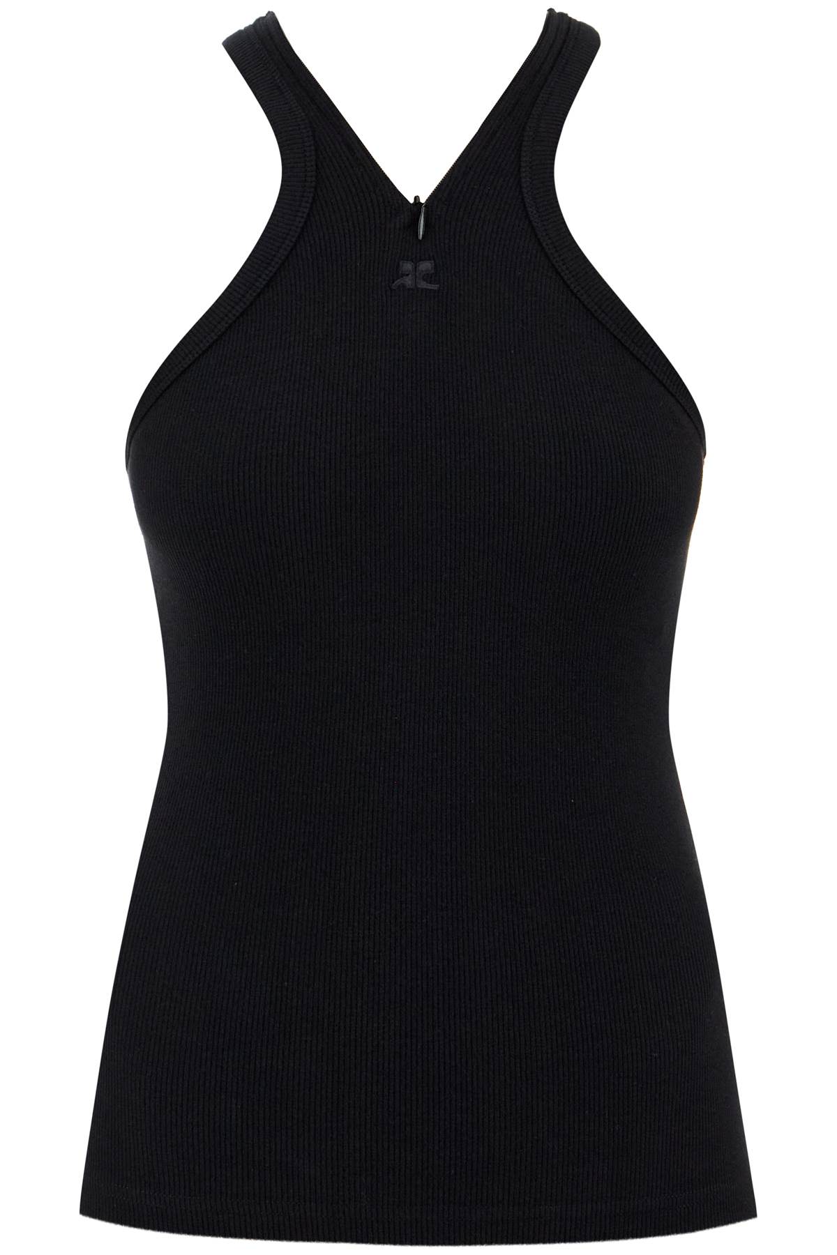 Shop Courrèges Ribbed Tank Top With Zipper On The Neckline In Black (black)