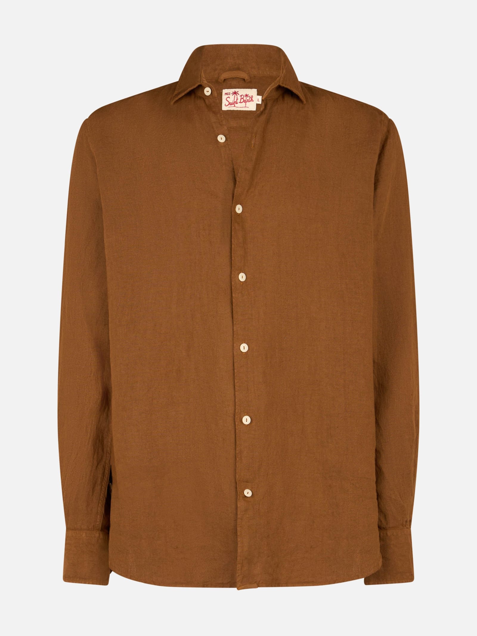 MC2 SAINT BARTH MAN CAMEL LINEN SHIRT PAMPLONA 