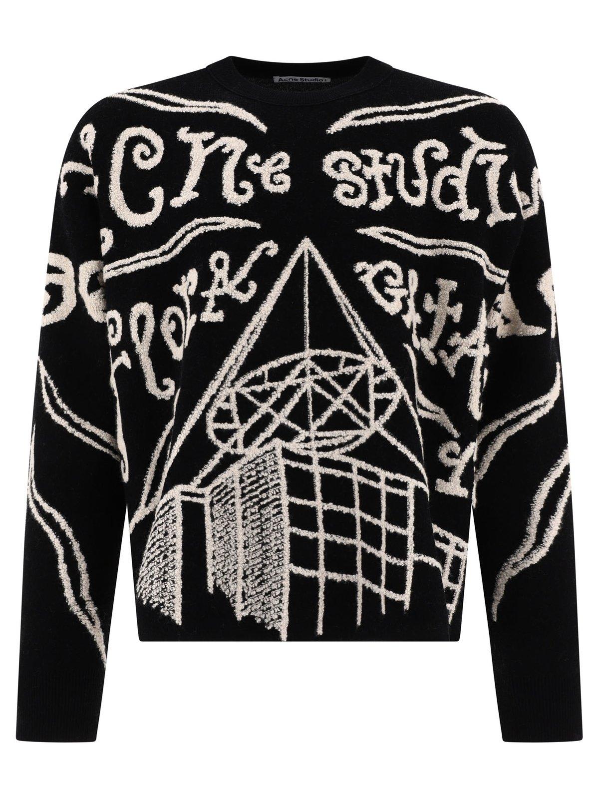 Shop Acne Studios Logo-jacquard Crewneck Knitted Jumper In Black