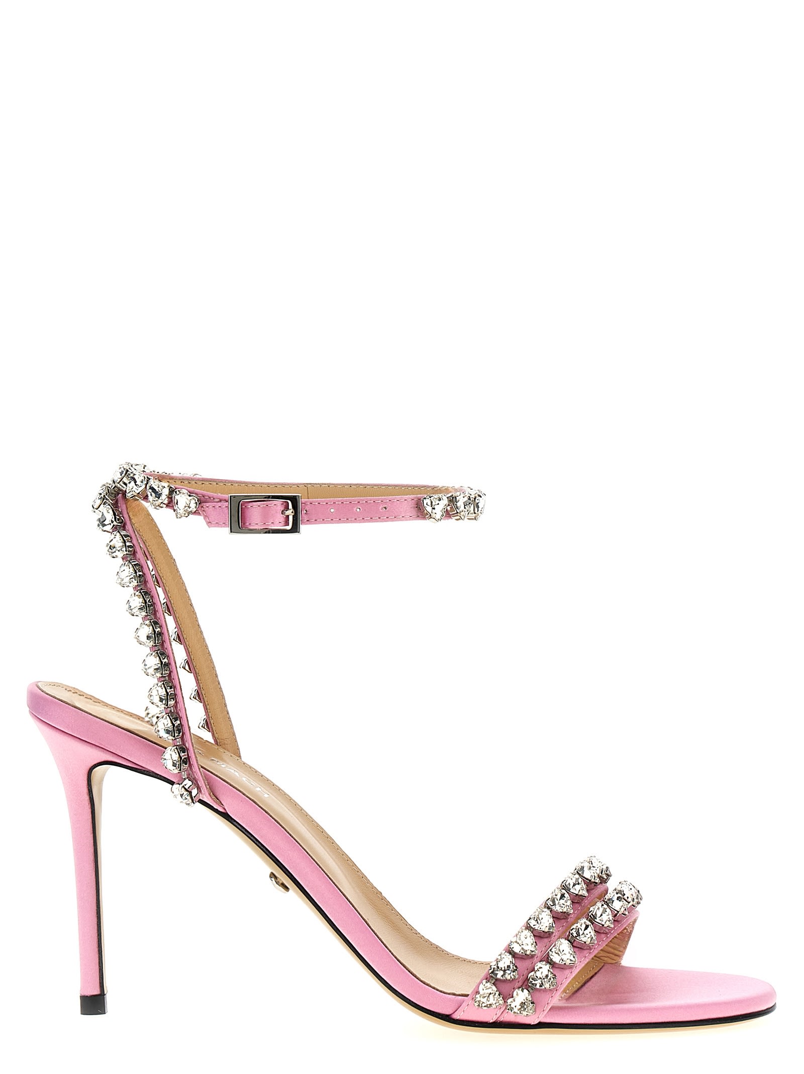 Mach &amp; Mach Audrey Crystal Round Toe Satin Sandals In Pink