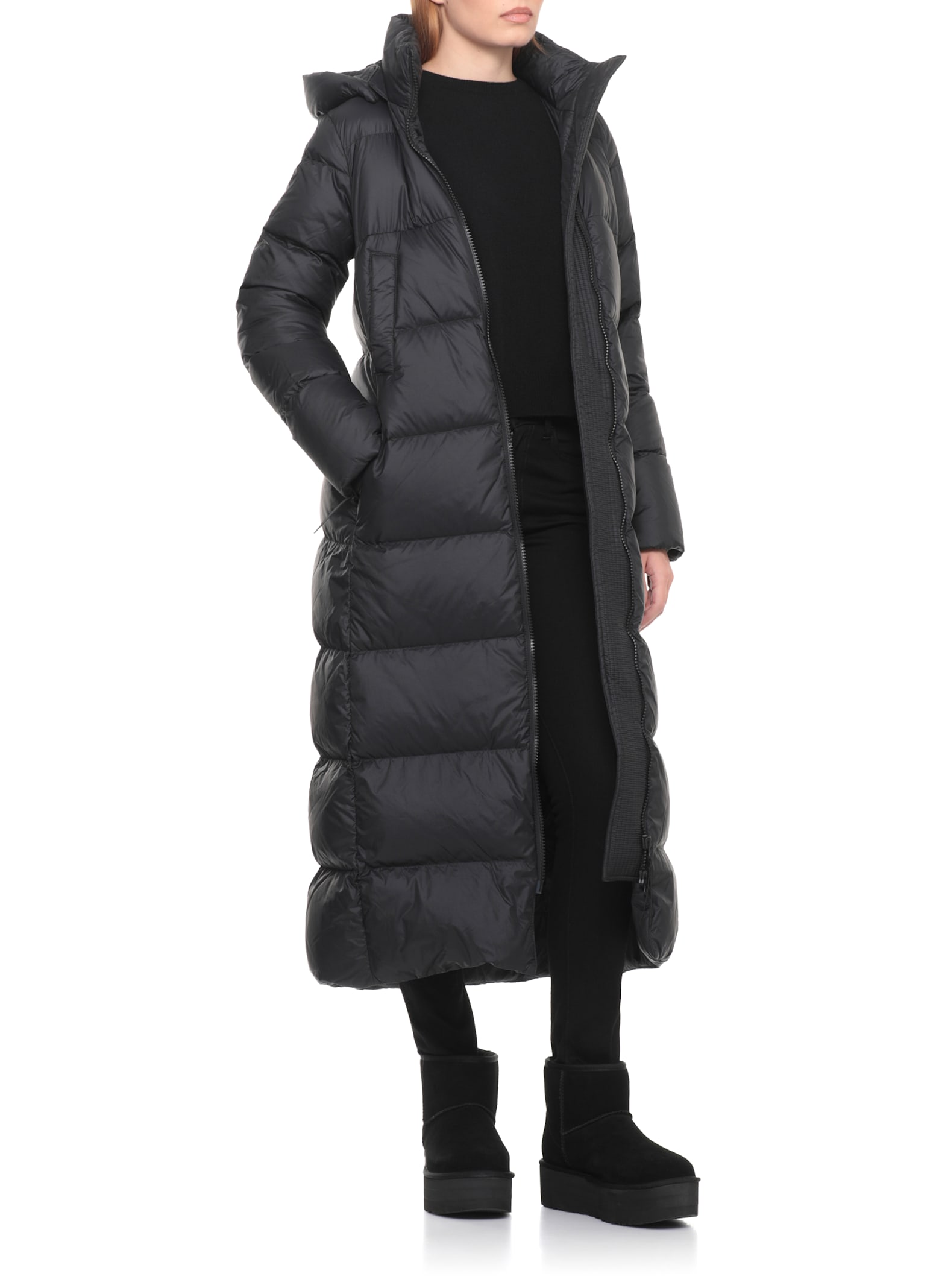 Canada Goose Padded Long Coat With Hood And Pockets In Black