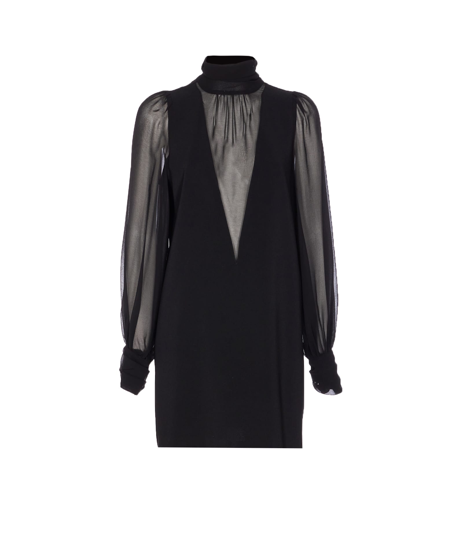 Pinko Dress With Georgette Sleeves And High Neck In Black