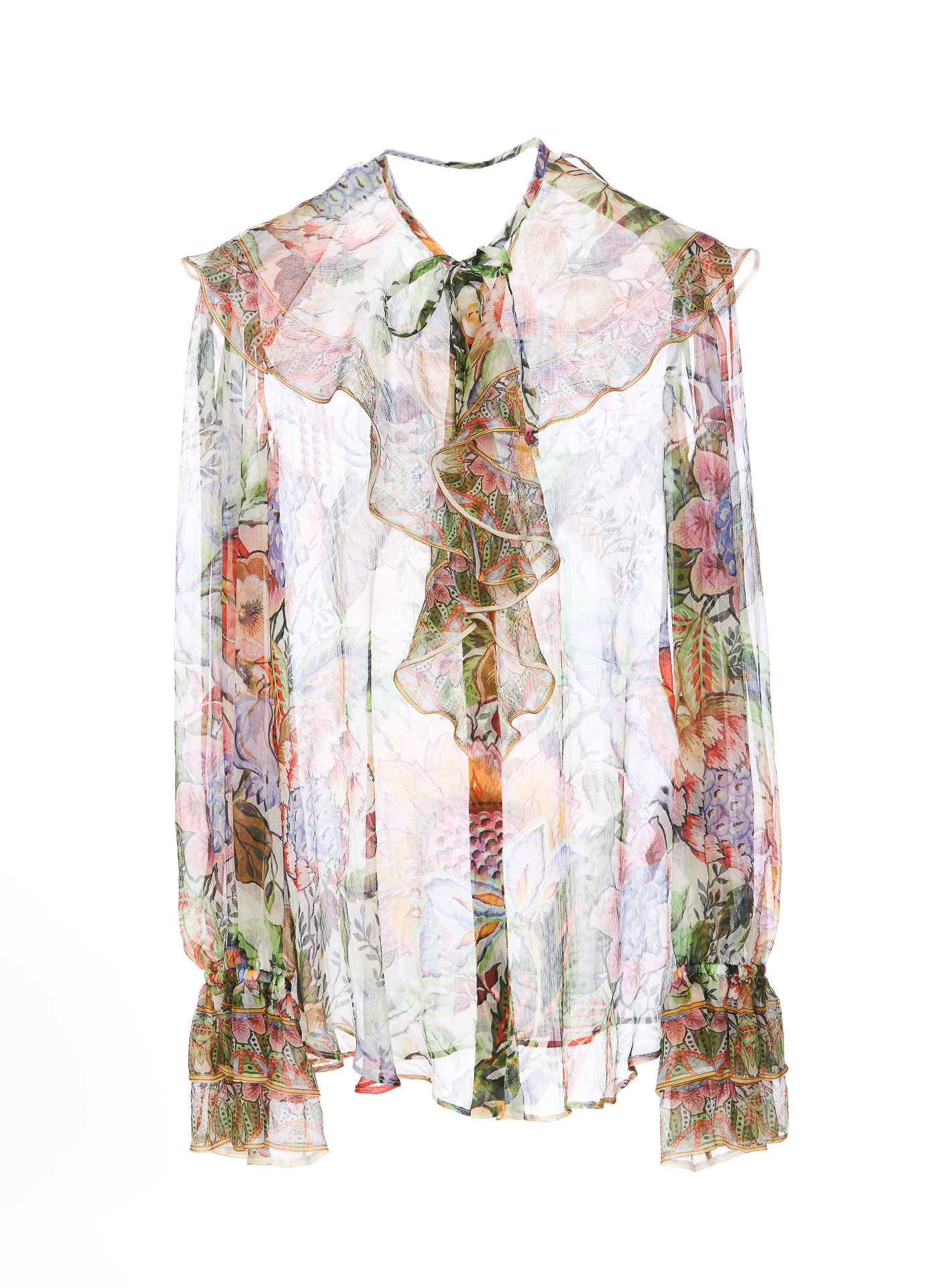 Shop Etro Silk Printed Shirt With Rouches In Multicolour
