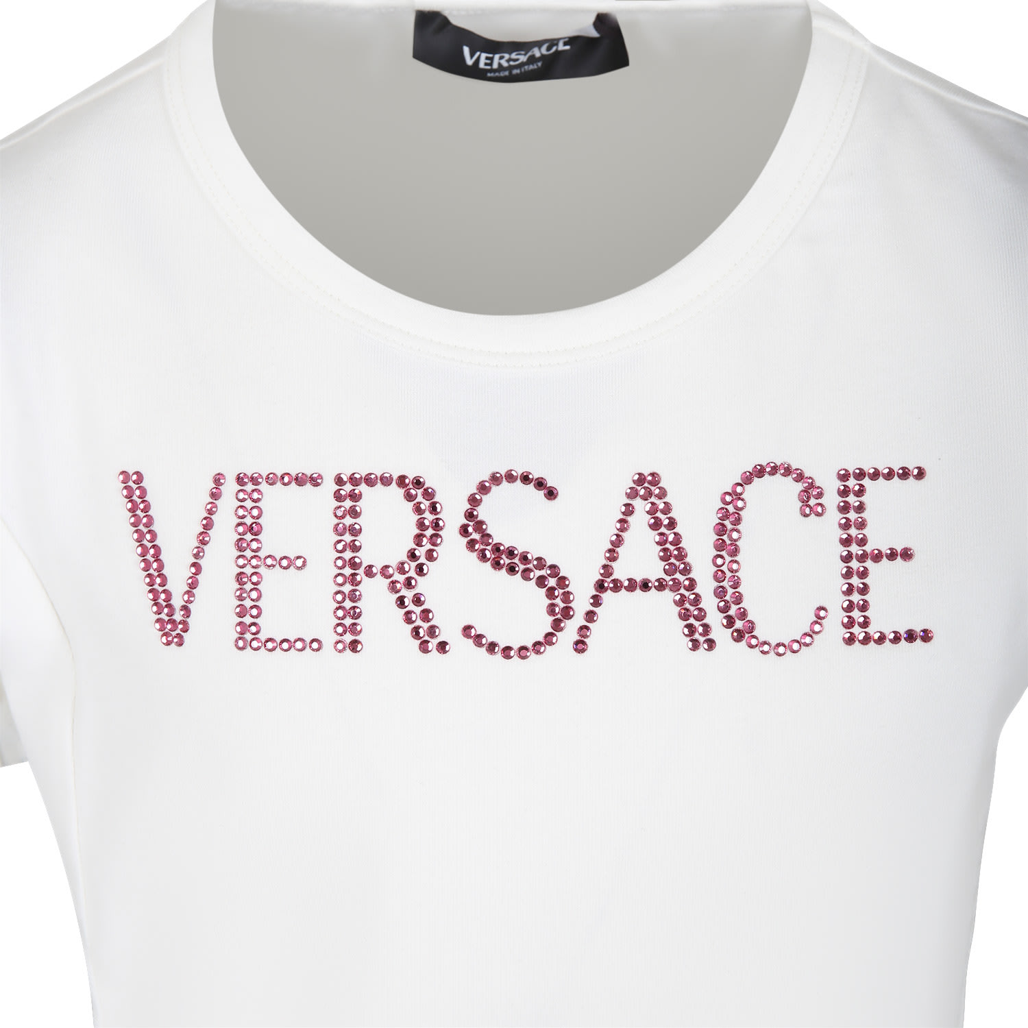 Shop Versace White T-shirt For Girl With Logo In Bianco E Rosa