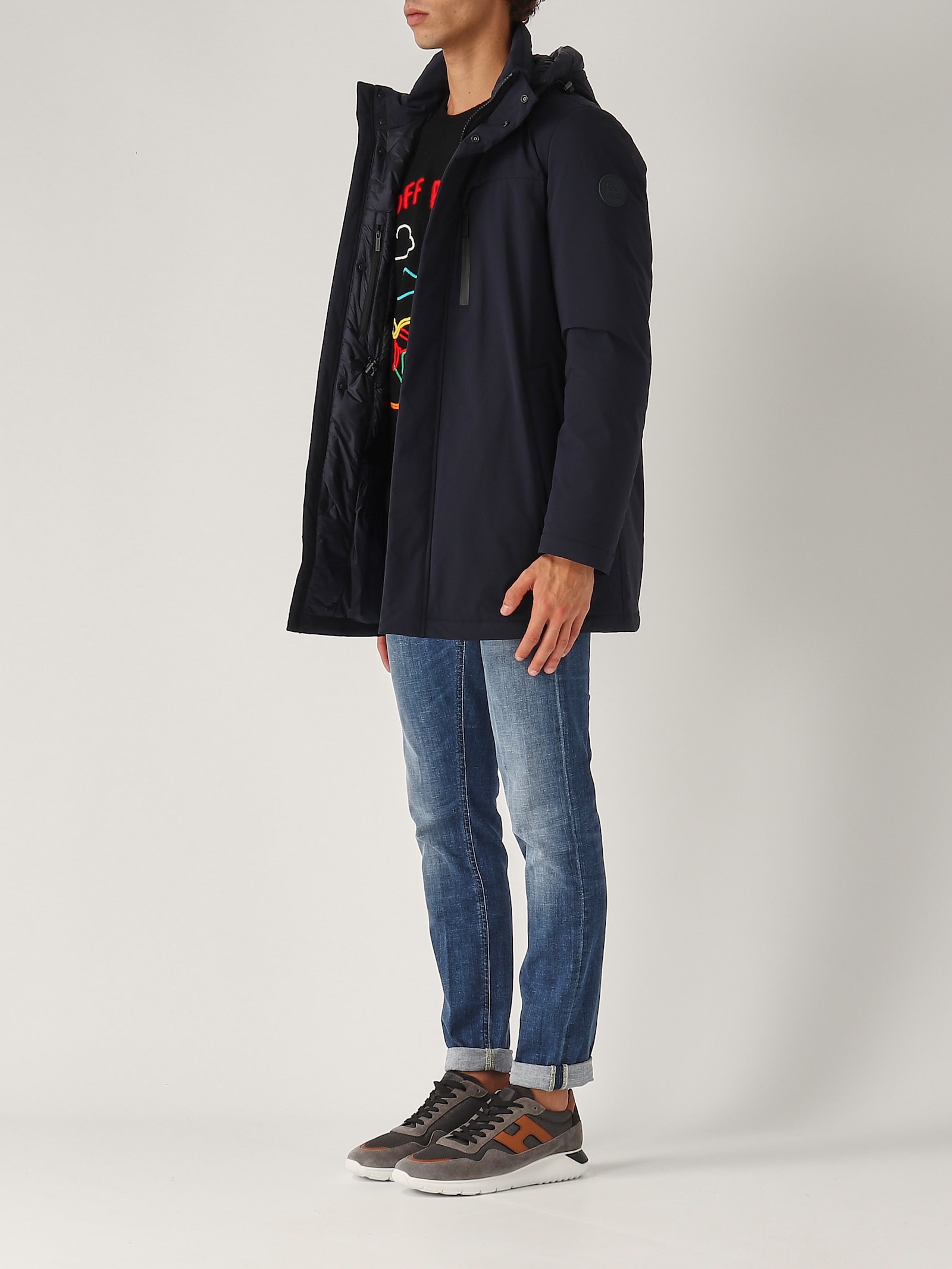 Shop Woolrich Mountain Parka Down Stretch Raincoat In Blu