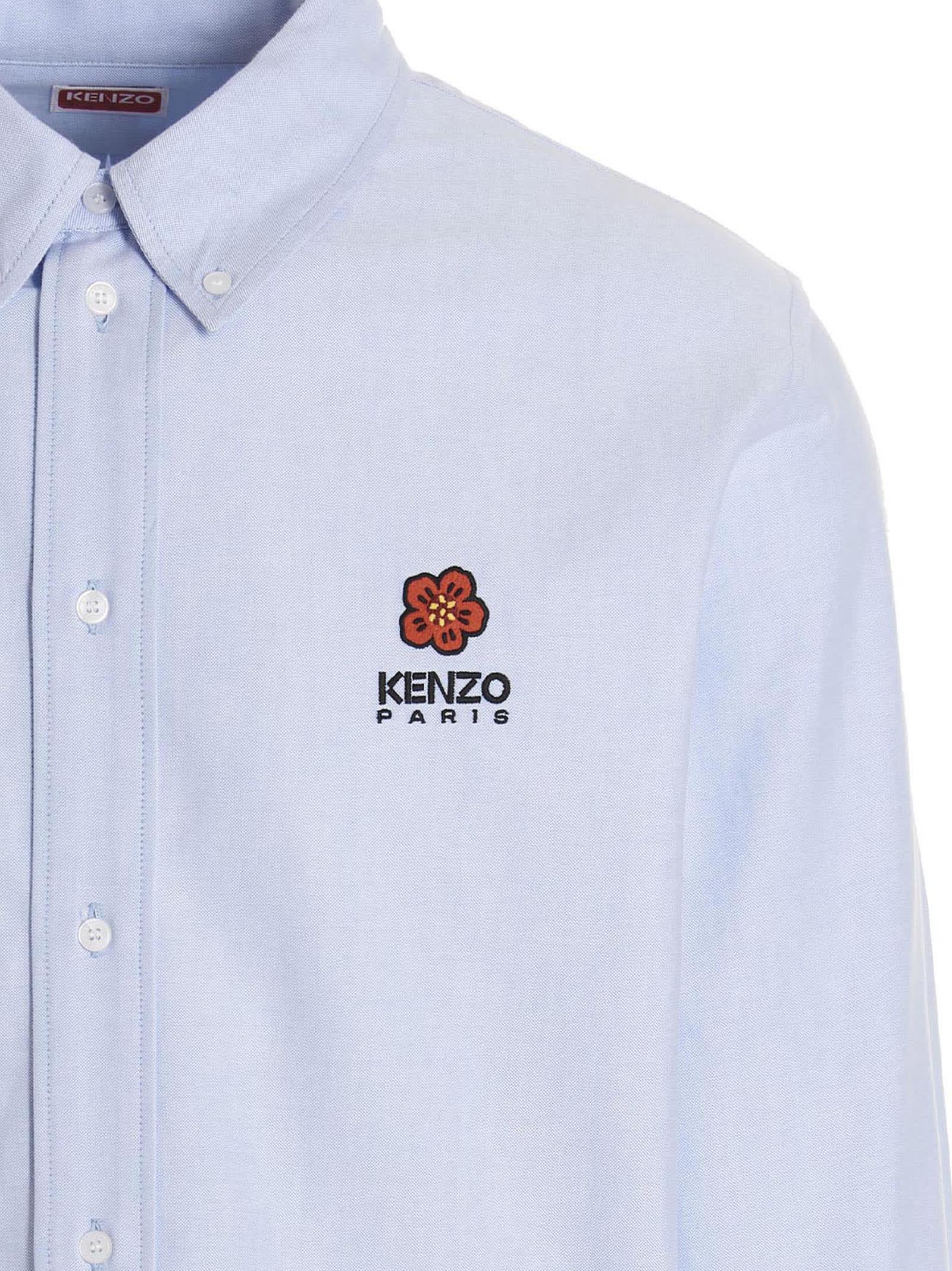 Shop Kenzo Embroidered Logo Shirt Shirt In Sky Blue