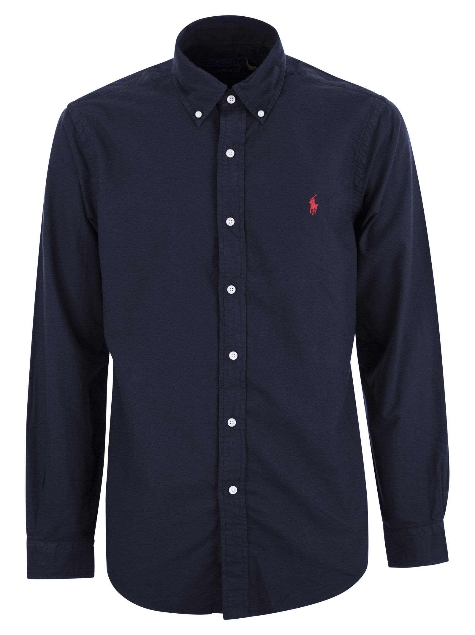 Polo Ralph Lauren Long-sleeved Sport Shirt In Navy