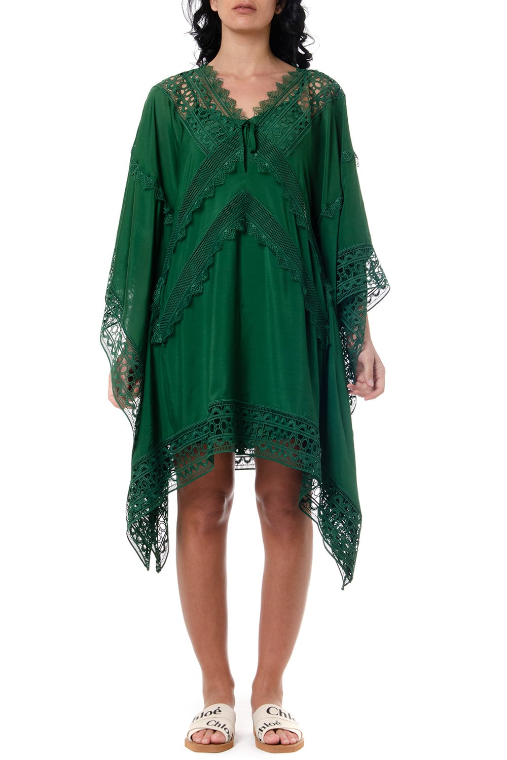 SELF-PORTRAIT GREEN FABRIC OVERSIZED KAFTAN DRESS,11289218